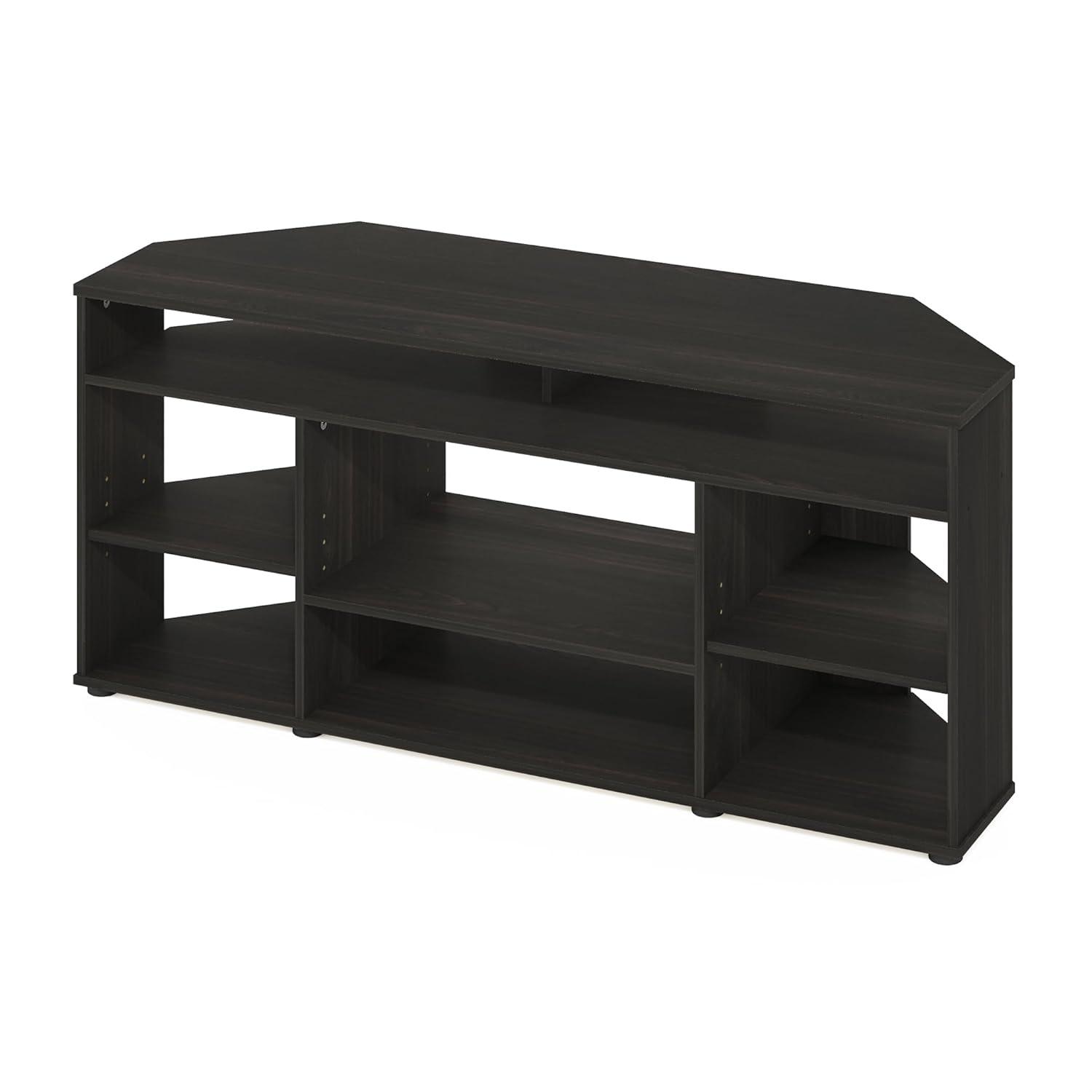 Espresso Composite Wood Corner TV Stand with Multiple Shelves
