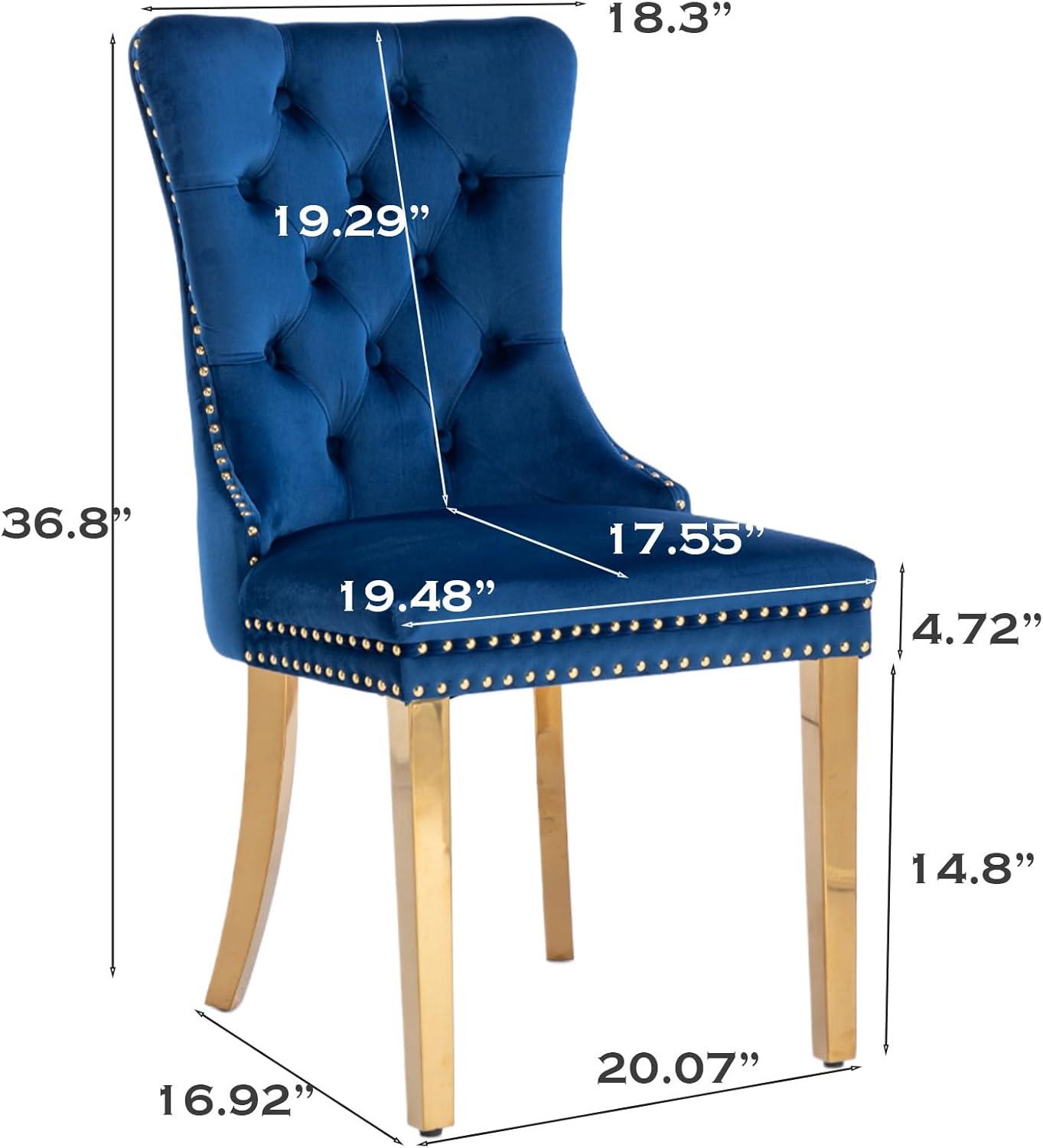 Deep Blue Velvet Upholstered Dining Chairs with Gold Legs, Set of 6