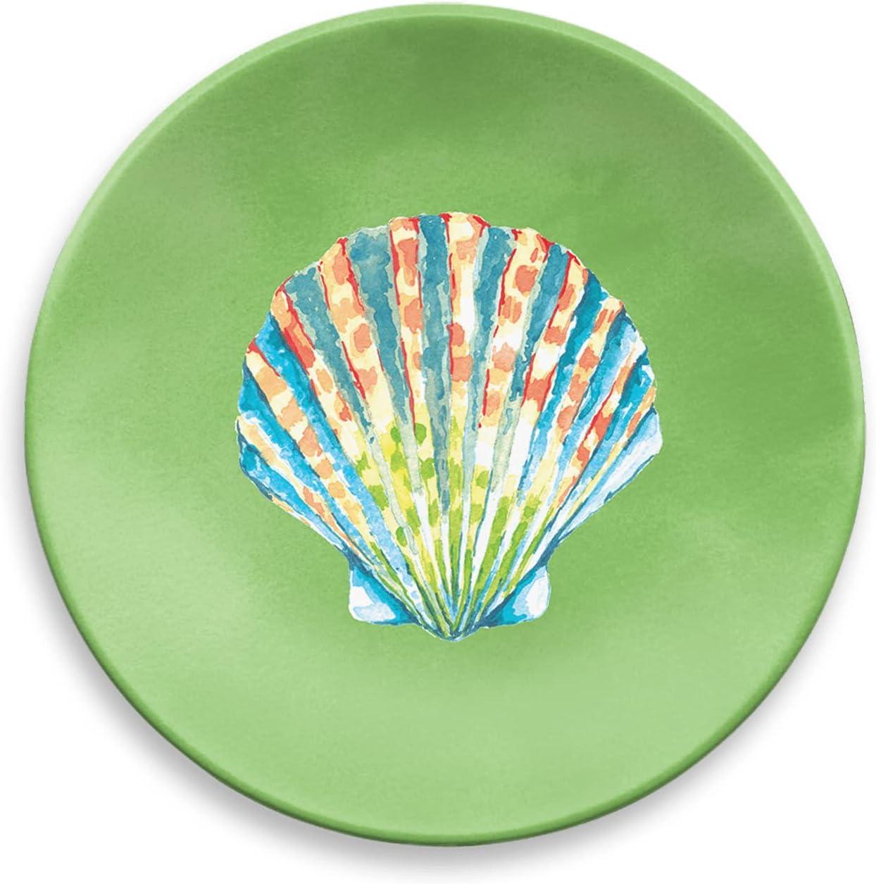 TarHong Sandbar Brights Ocean Themed Set of 4 Assorted Appetizer Plates, 6.8”, Pure Melamine, Shatterproof, Indoor/Outdoor