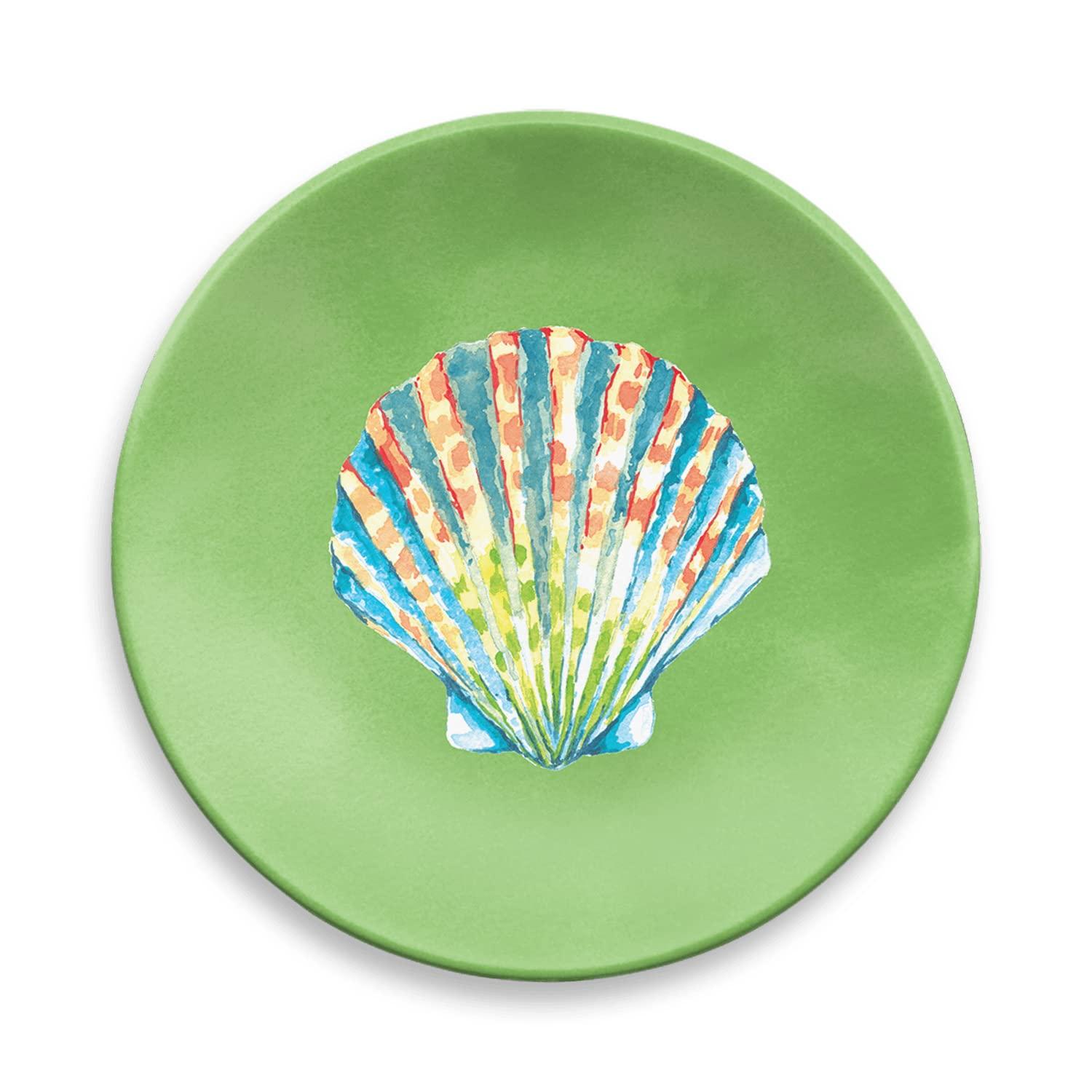 TarHong Sandbar Brights Ocean Themed Set of 4 Assorted Appetizer Plates, 6.8”, Pure Melamine, Shatterproof, Indoor/Outdoor