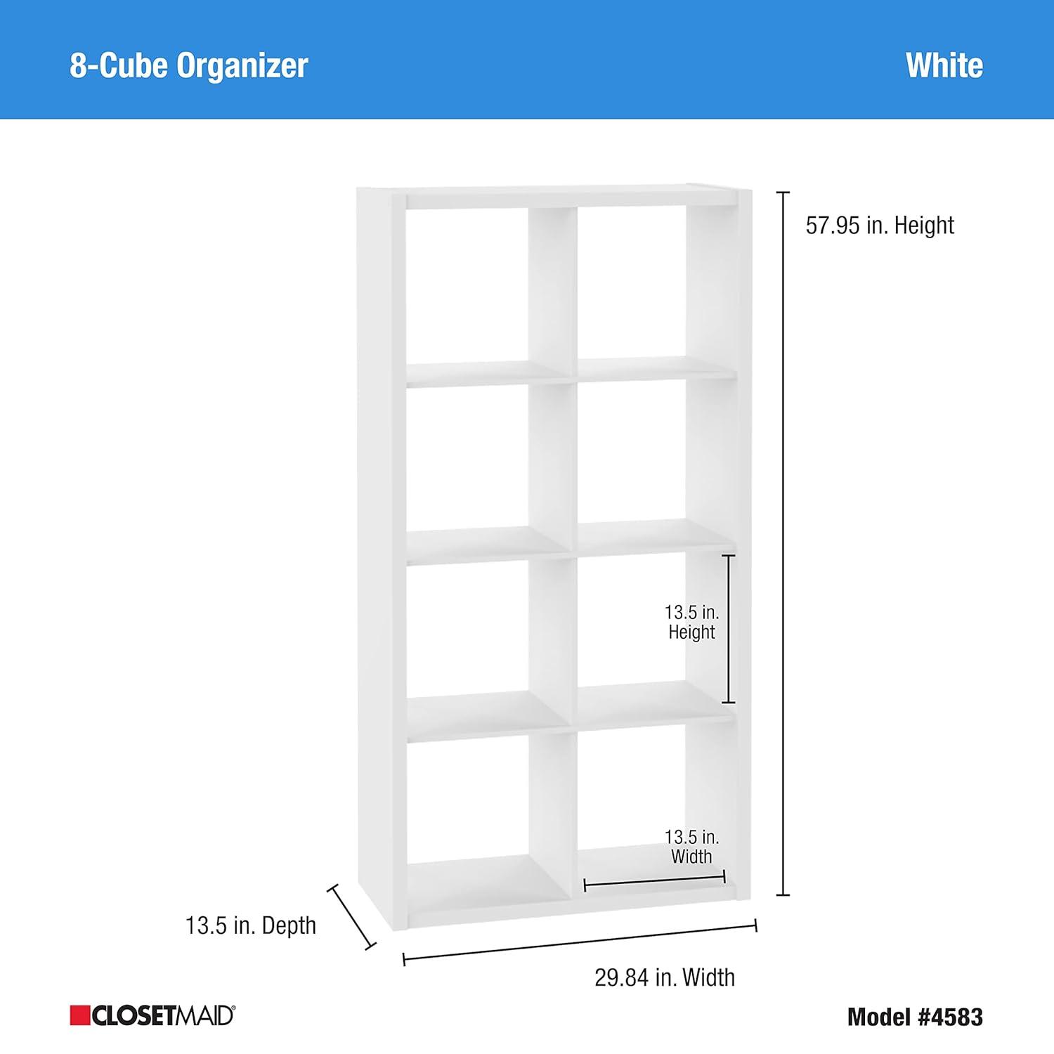 ClosetMaid 4583 Heavy Duty Decorative Bookcase Open Back 8-Cube Storage Organizer in White with Hardware for Closet, Office, or Toys