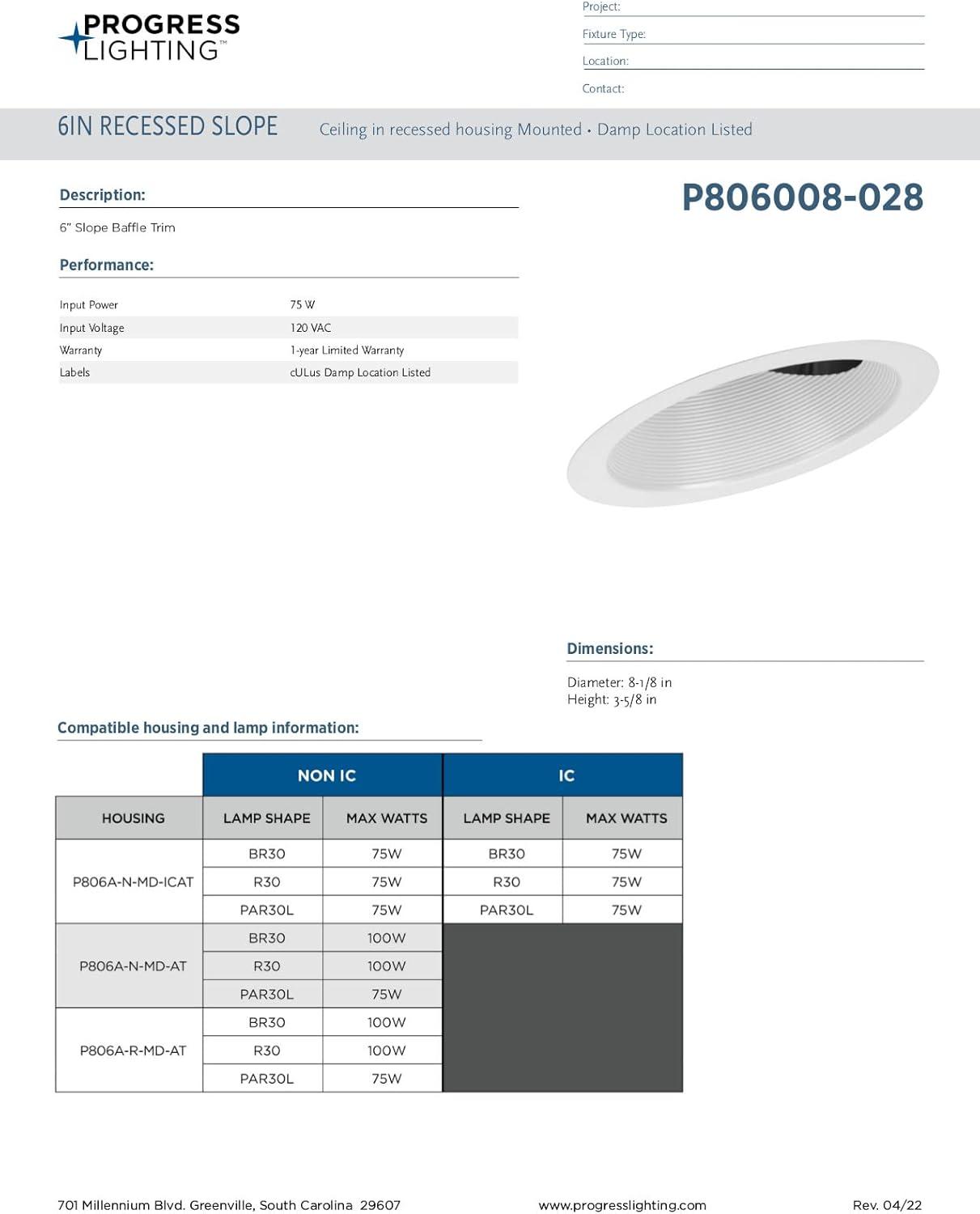 6" Recessed Sloped Ceiling Step Baffle Trim For 6" Housing