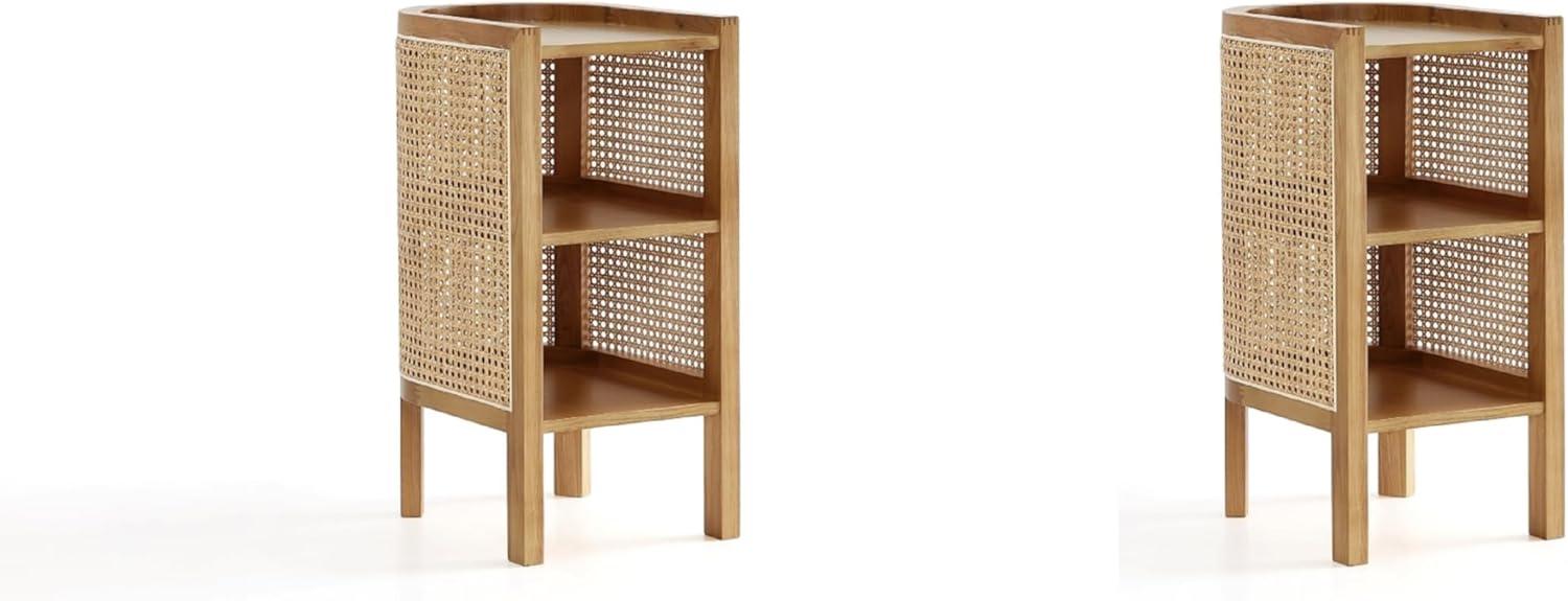 Set of 2 Versailles End Tables Natural - Manhattan Comfort: Boho Ash Wood, Half Moon, Fixed Shelves