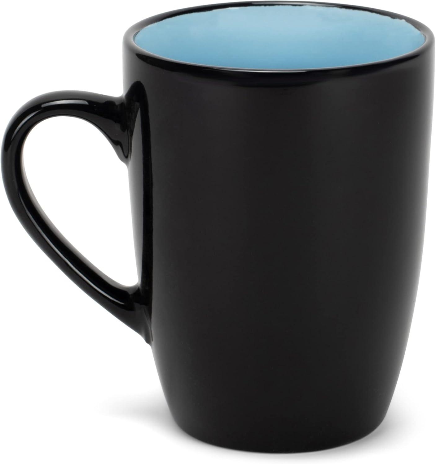 Elanze Designs Color Pop Pale Blue Black Exterior 16 ounce Glossy Ceramic Mugs Matching Set of 4