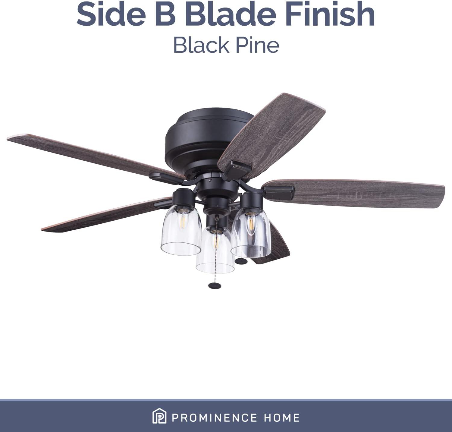 Prominence Home Magonia 52-in Flush Mount Matte Black with Black Pine/Rough Pine Blades Ceiling Fan With Light ( 5 -Blade )