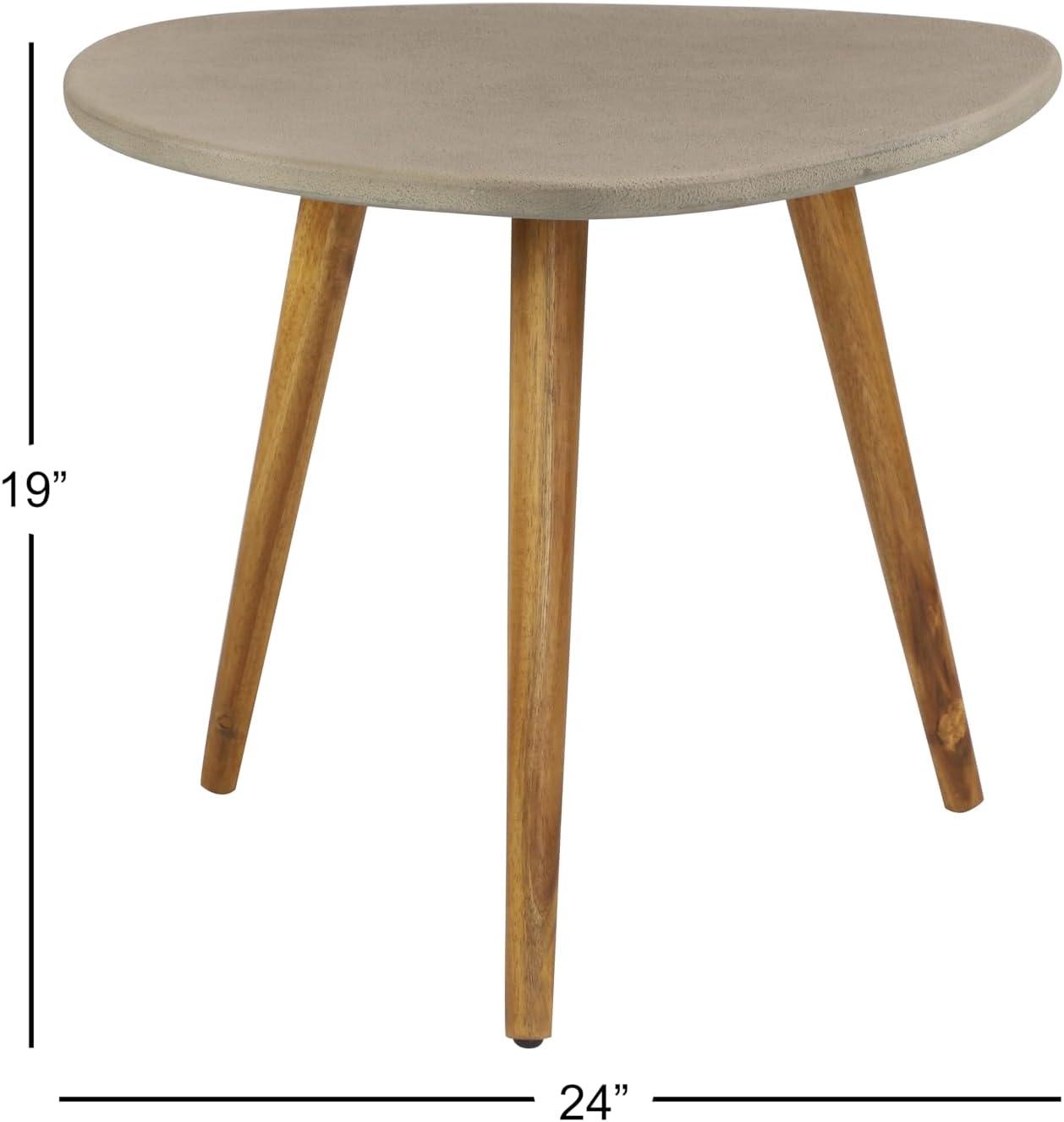 DecMode 24" x 19" Gray Wood Outdoor Accent Table with Concrete Inspired Top and Slender Tapered Legs, 1-Piece