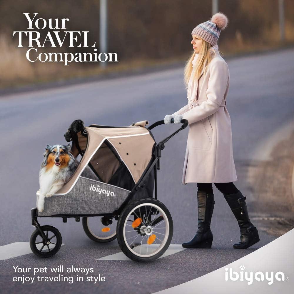 Ibiyaya FS2080-BR Happy Pet Bike Trailer-Jogger 2.0 Foldable 3-Wheel Medium Pet Stroller-Trailer Combo for Running, Jogging & Hiking, Latte