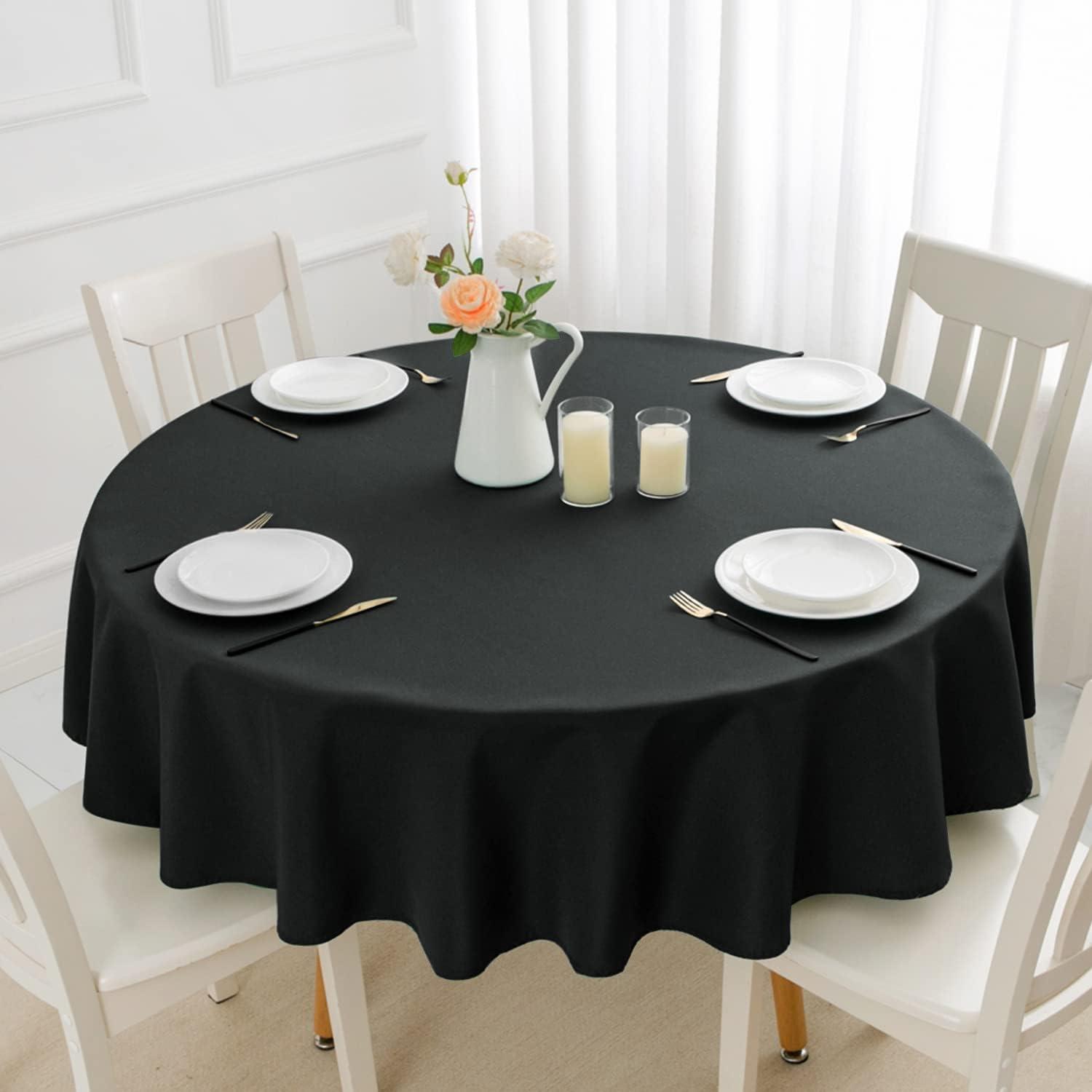 Black Round Polyester Wrinkle Resistant Tablecloth, 60 Inch