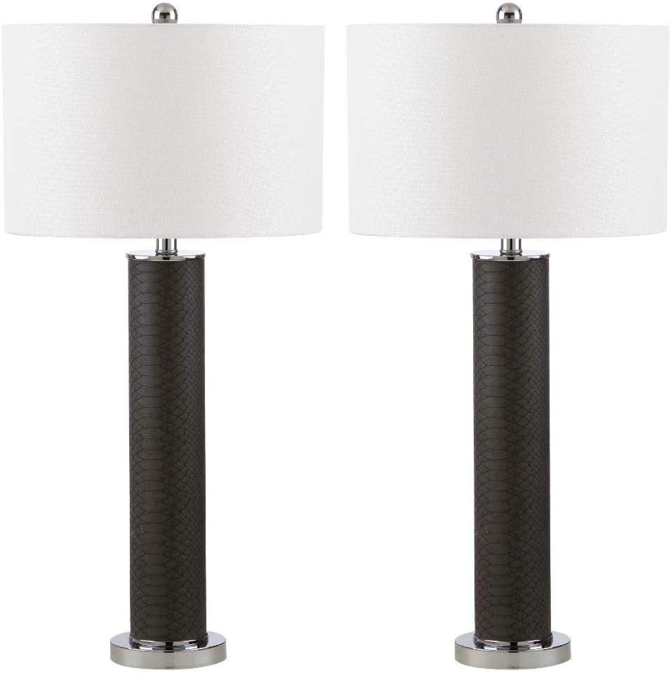Ollie Table Lamp (Set of 2) - 31.5 Inch Height - LIT4404 - Dark Green Faux Alligator - Safavieh