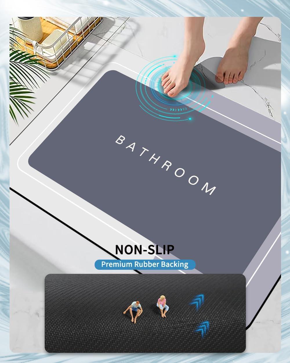 Bath Mat Rugs Non Slip Quick Dry Bathroom Mats Super Absorbent Rubber Bath Mats Fit Under Door, Bathroom Rugs Shower Mat for Bathroom, Bathtub, Shower and Sink (17"x27",Grey)