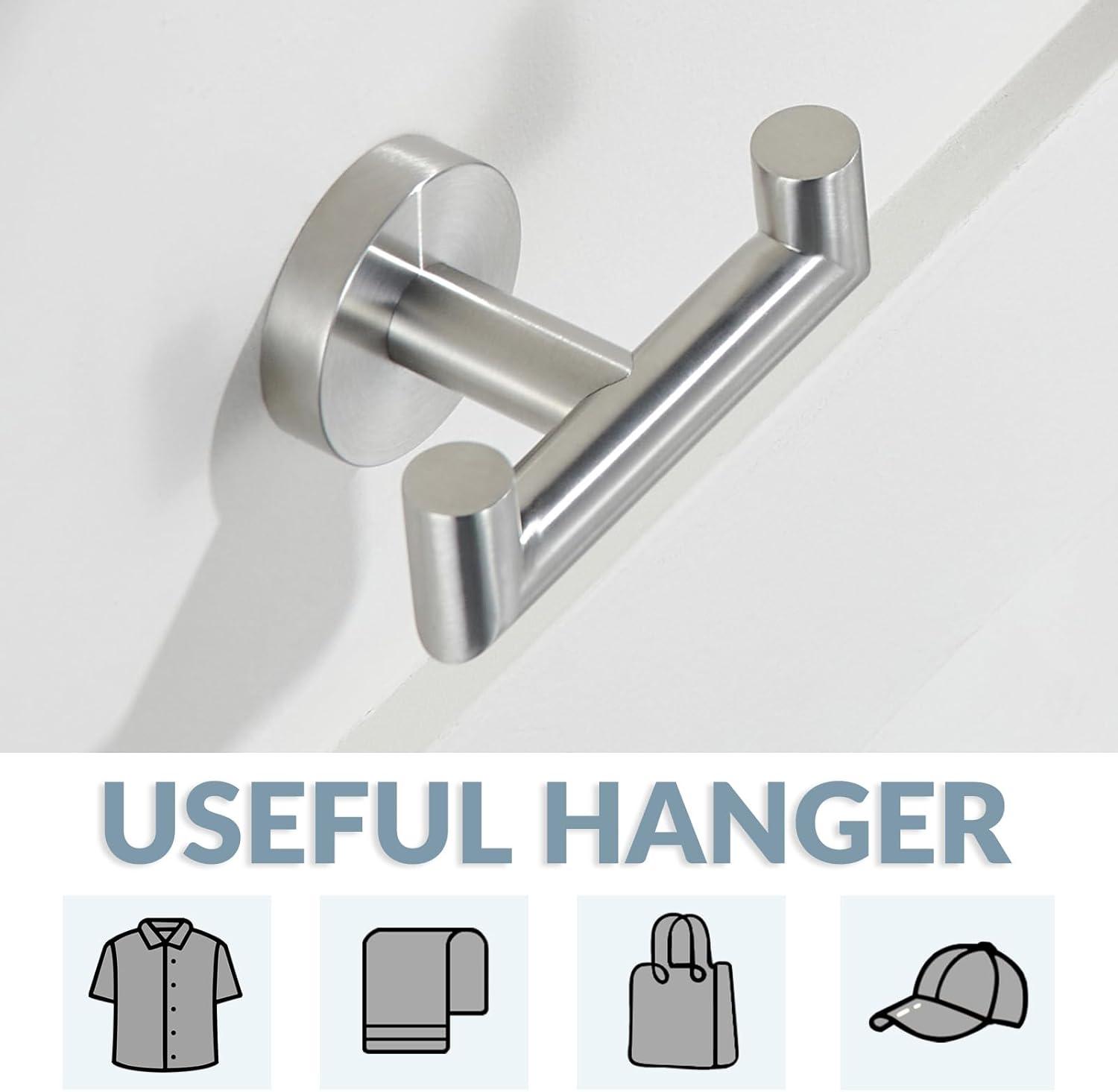 Brushed Nickel Stainless Steel Double Towel Hook