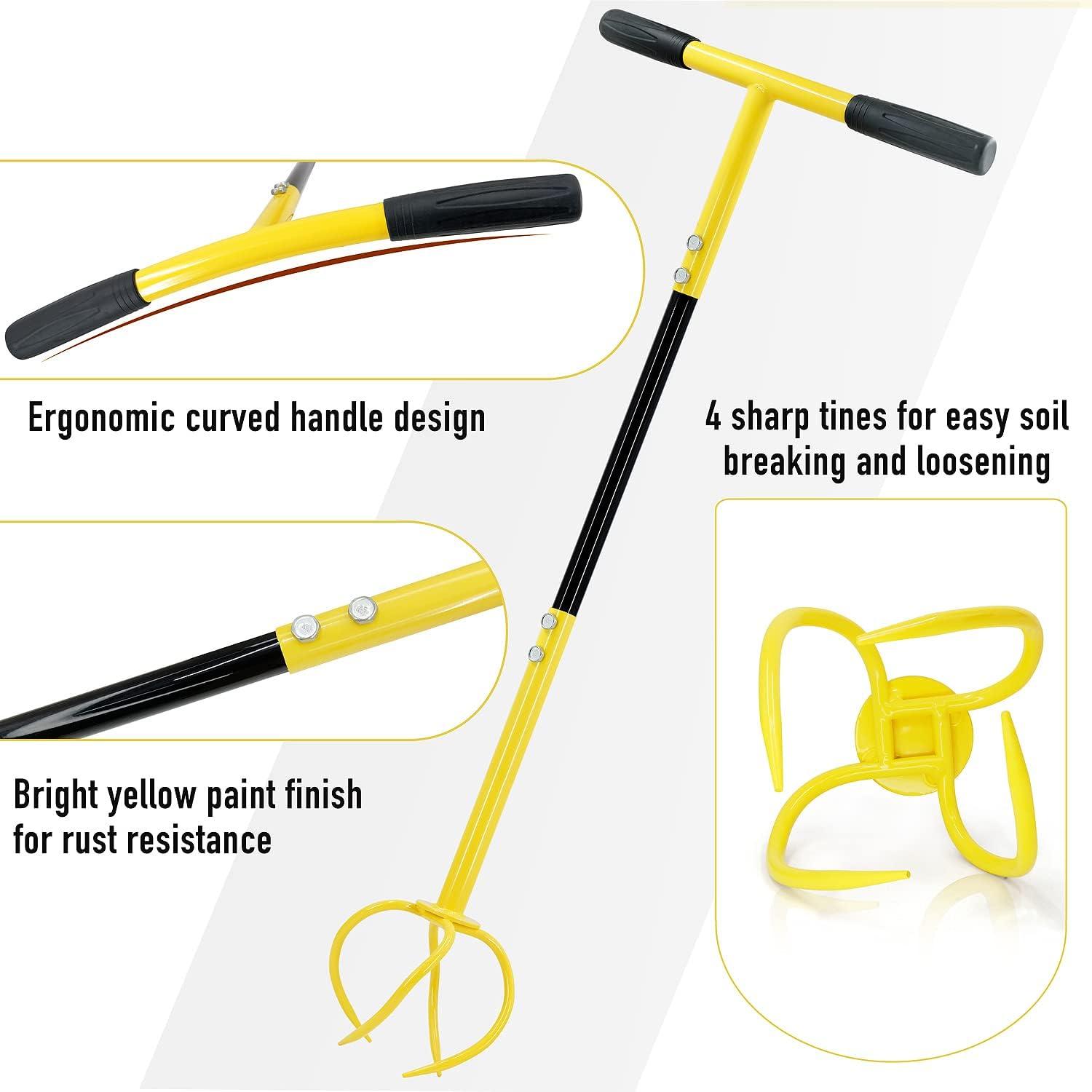 Yellow and Black Long Handle Stainless Steel Garden Tiller