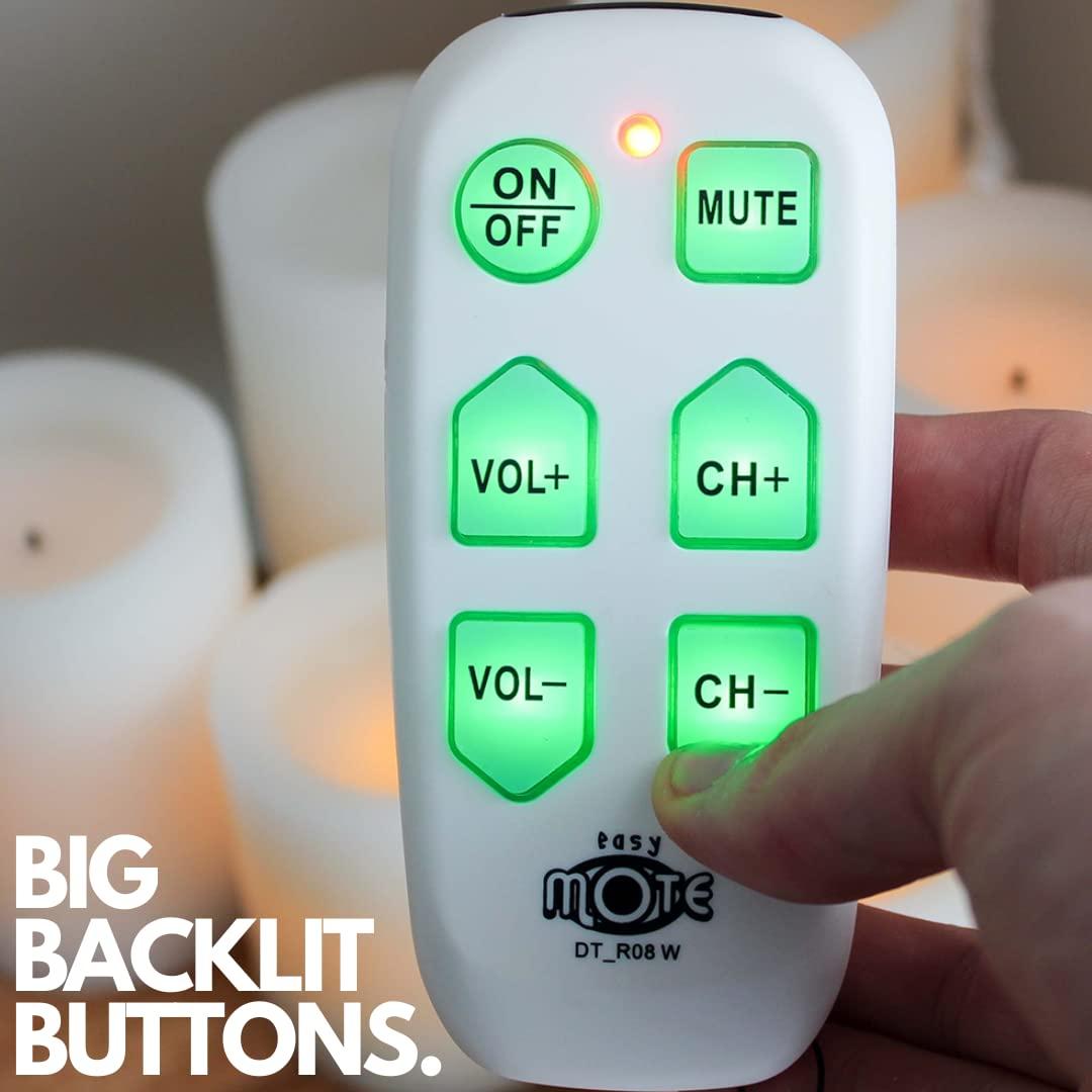 Universal Big Button TV Remote - EasyMote | DT-R08B. Backlit, Easy Use, Smart, Learning Television & Cable Box Controller, Perfect for Assisted Living Elderly Care.