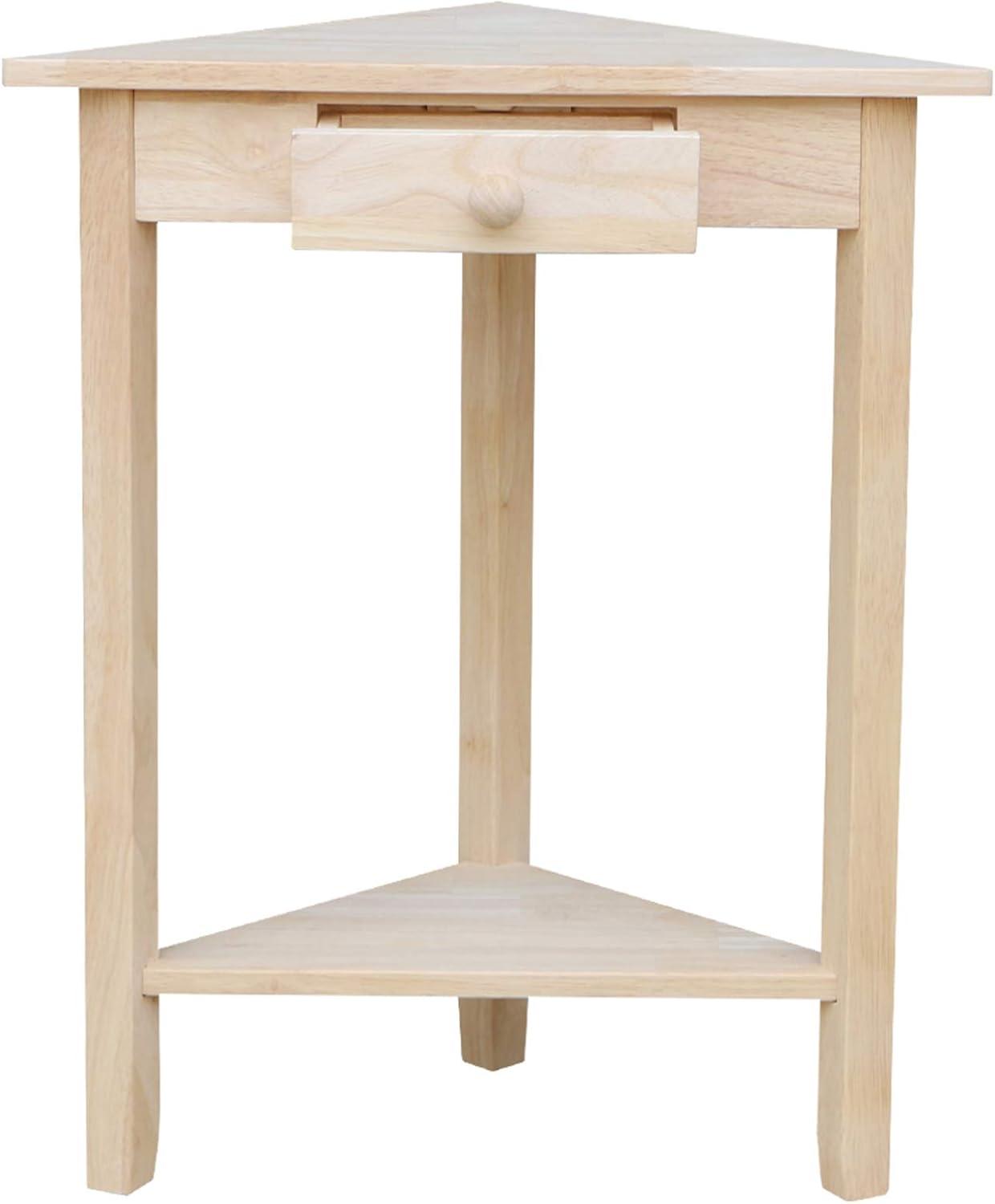 Corner End Table Unfinished - International Concepts: Solid Wood, Triangle Shape, Shelf Storage