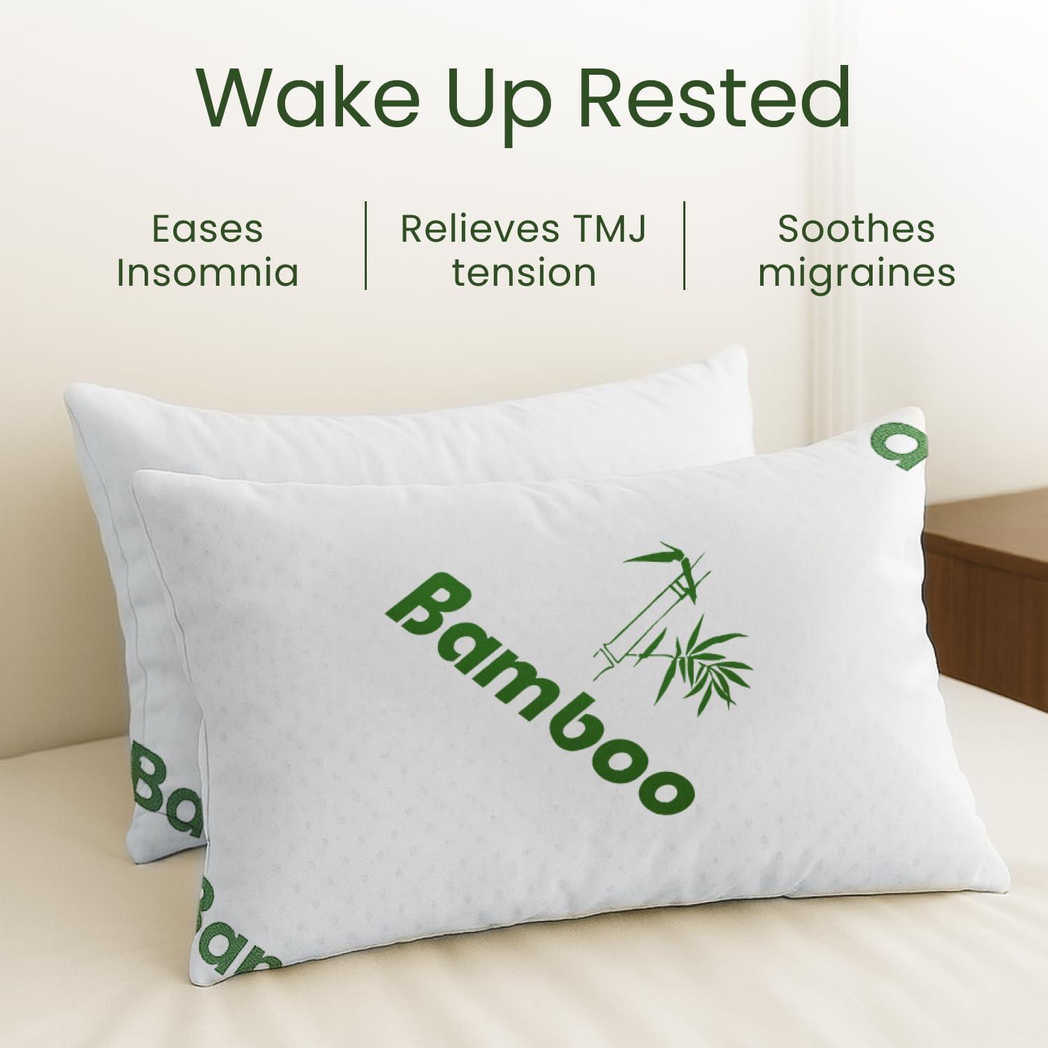 Sleepavo Memory Foam Pillows Queen Size Set of 2 - Cooling Bed Pillows for Sleeping - Back, Stomach, Side Sleeper Firm, Comfy Cool Shredded - 2 Pack