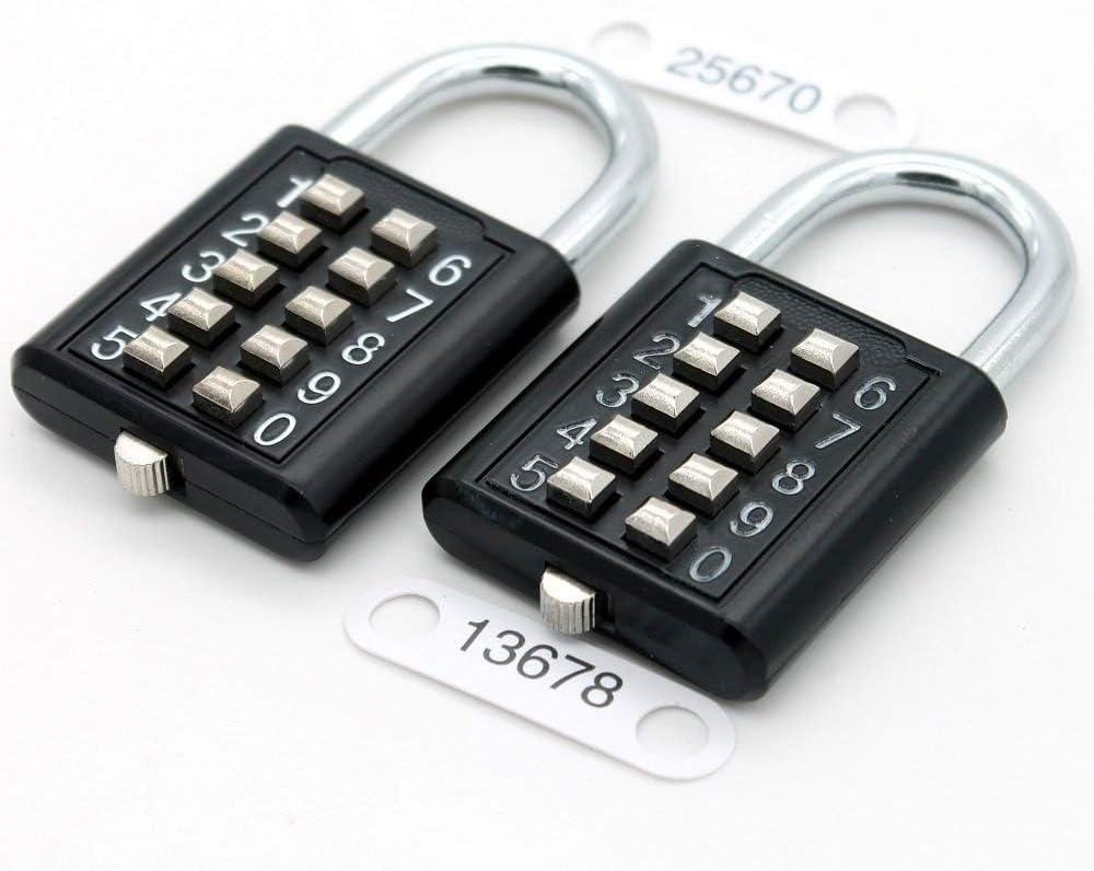 Black 10-Digit Push Button Combination Padlock Set