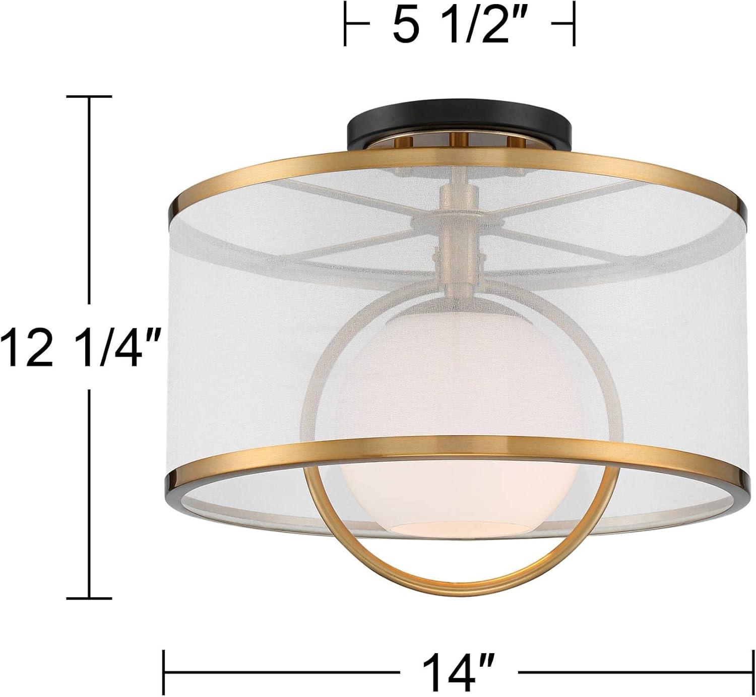 Artisanal Brass & Glass 17" Art Deco Drum Ceiling Light