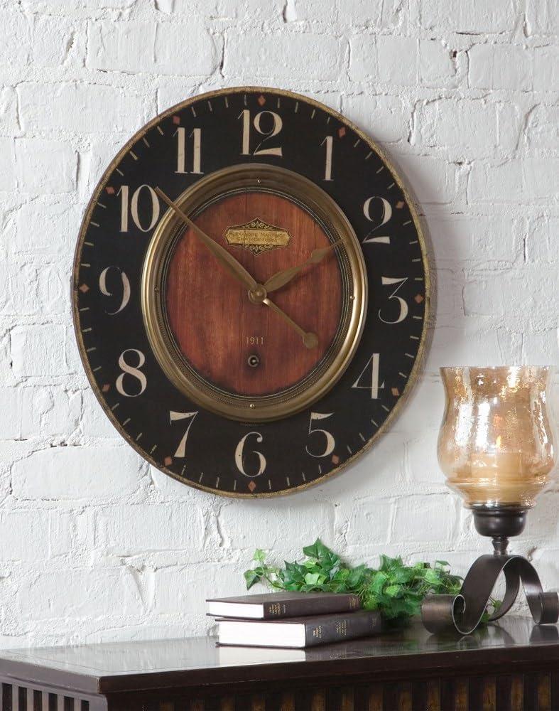 Rustic Black and Brass Round Wall Clock