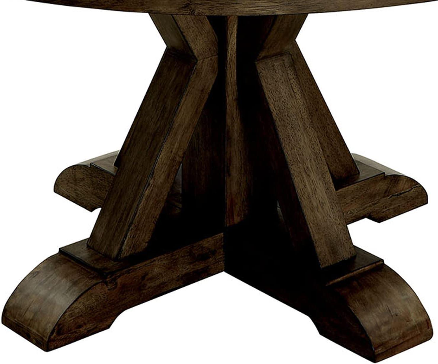 Benzara Round Solid Wood Dining Table with Pedestal Base, Light Oak Brown