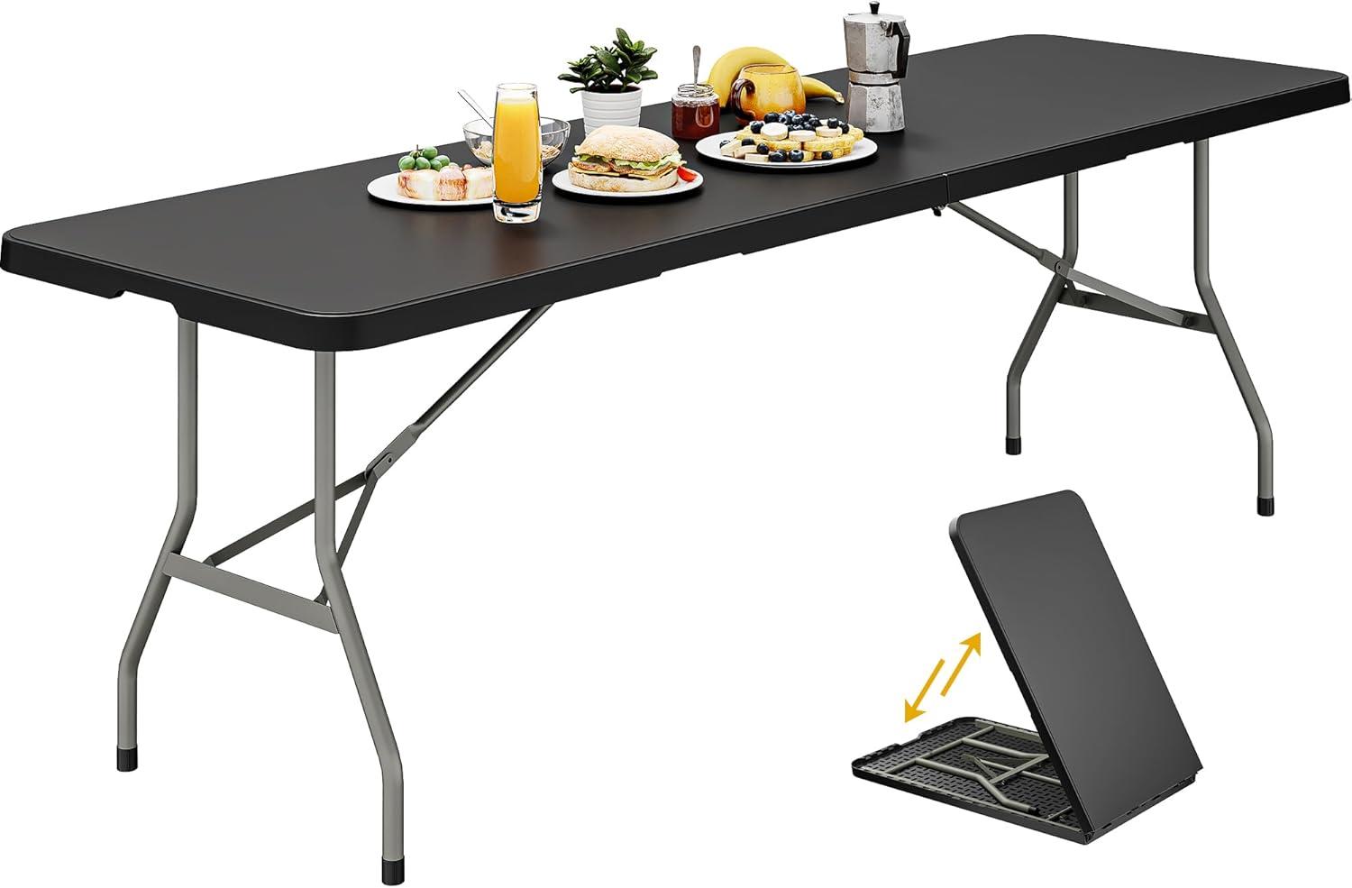 Black 6ft Heavy-Duty Folding Table with Steel Frame