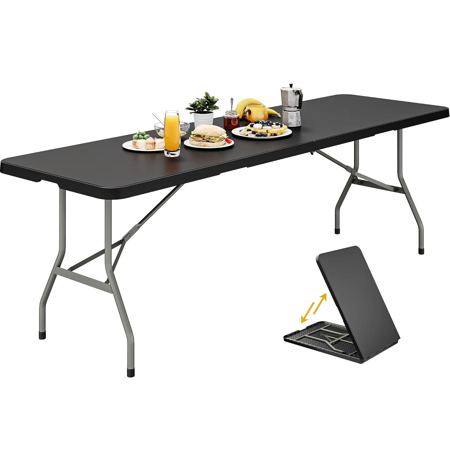 Folding Table 6 Foot,  Heavy-Duty, Portable Plastic Construction with Carrying Handle – Perfect for Picnics, Parties, and Office Indoor Outdoor Use, White