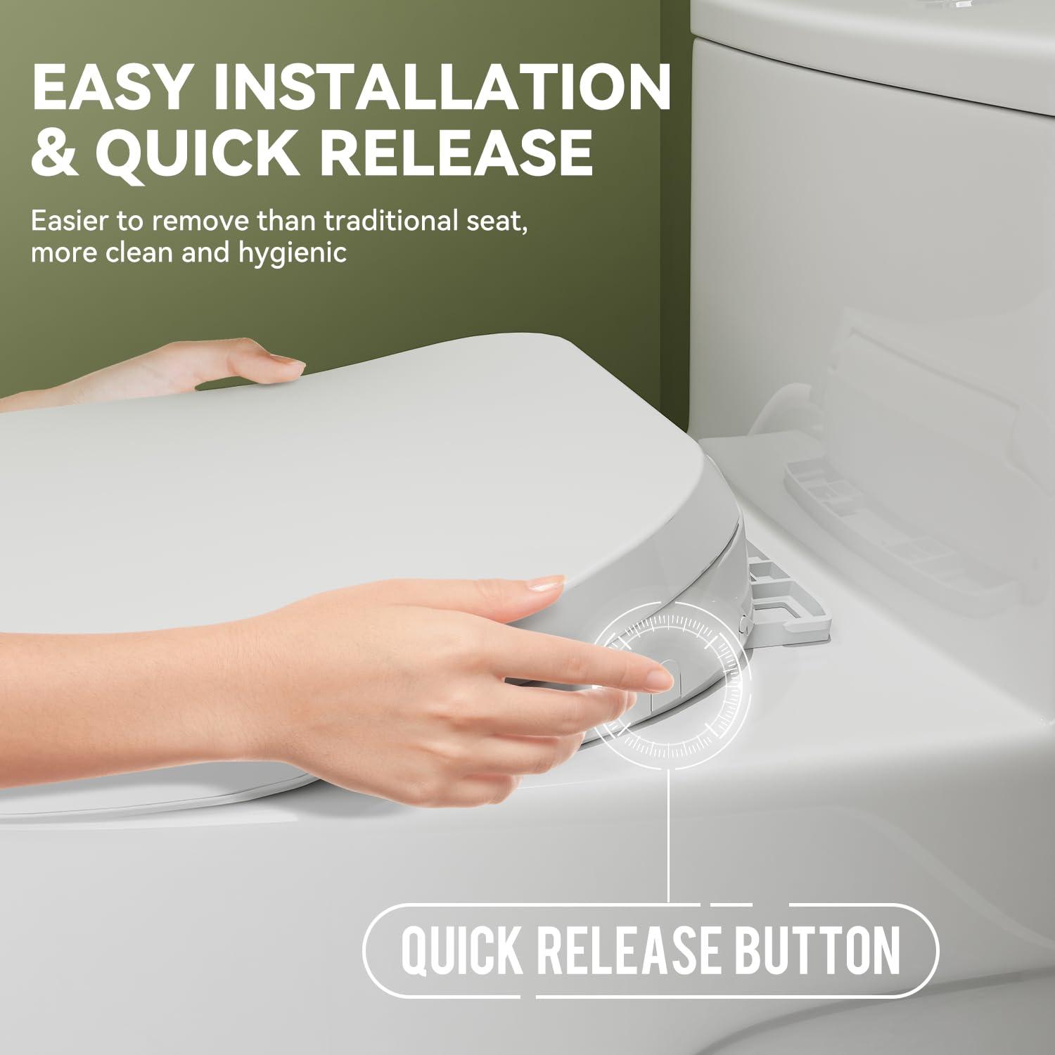 Unplugged Elongated Bidet Seat with Dual Stainless Nozzle and Adjustable Water Pressure