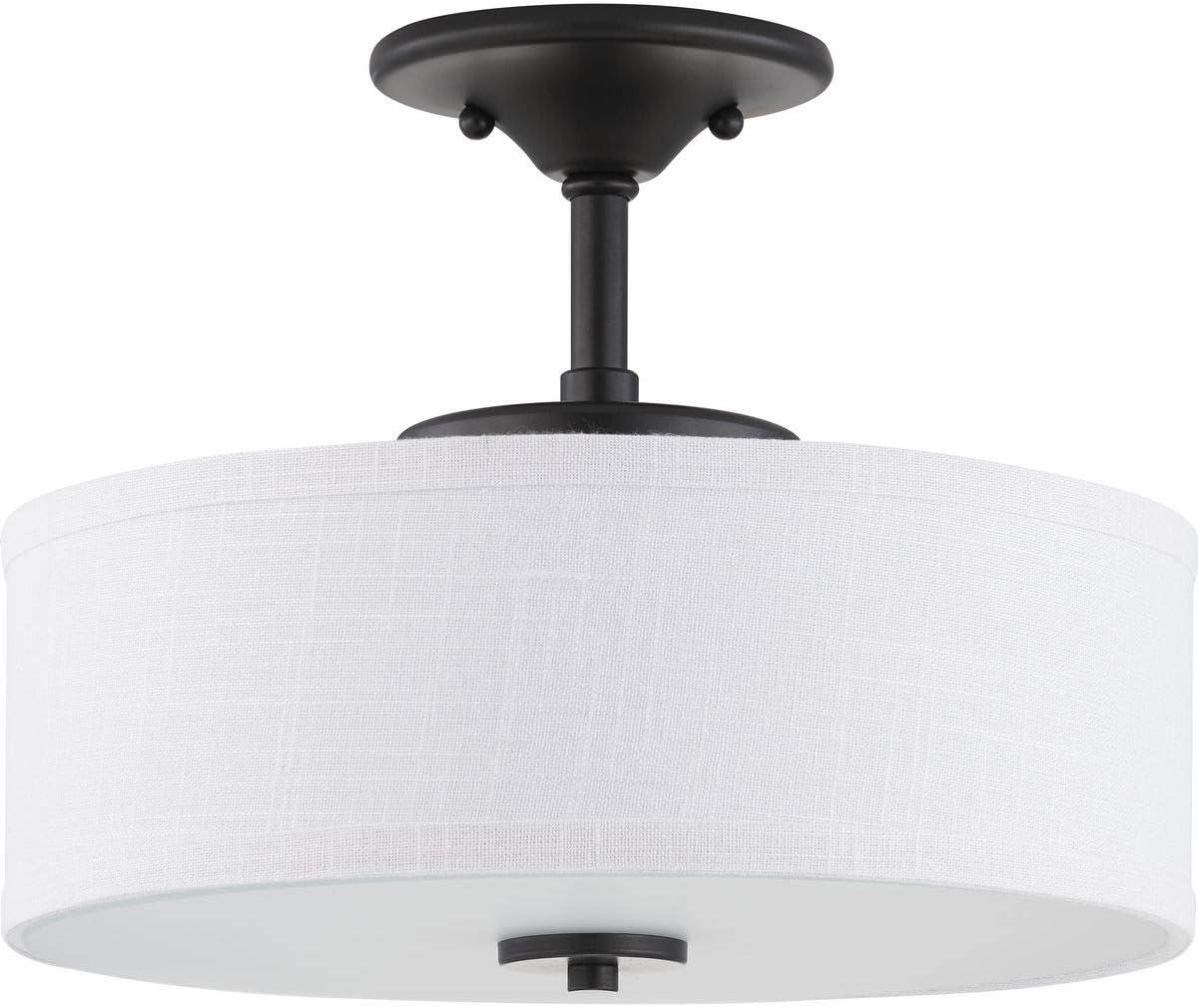 Graphite LED Semi-Flush Mount with Linen Shade