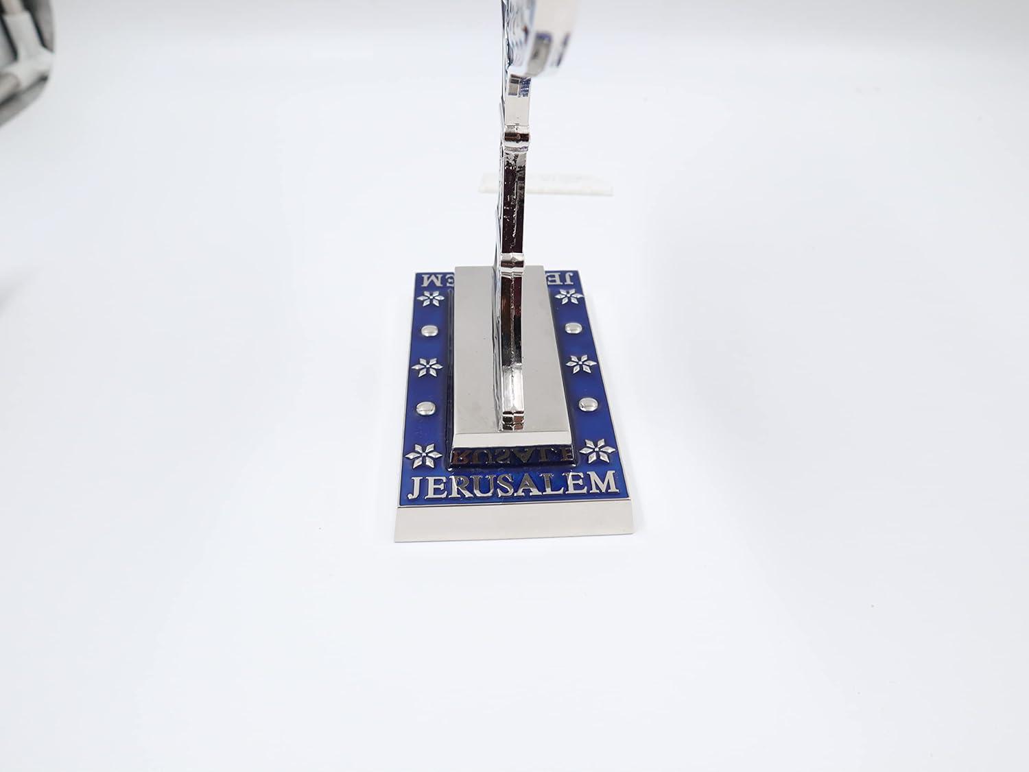 Traditional 7 Branch Jerusalem Menorah with Enamel Finish, Featuring the 12 Tribes of Israel, Jewish Candle Holders (10.8 Inch)