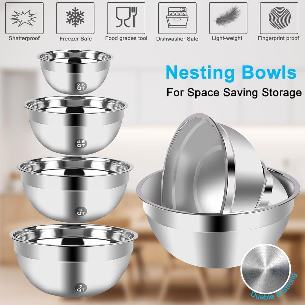 MODERN WALLS LLC B07SJQZVZS Hand Mixer Electric Mixing Bowls Set, 5 Speeds Handheld Mixer With 4 Nesting Stainless Steel Mixing Bowl, Measuring Cups Spoons 200W Kitchen Blender Whisk Beater Baking Supplies For Beginner