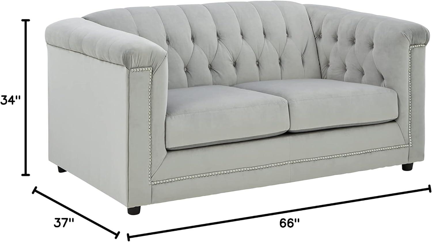 Gray Velvet Tufted Chesterfield Loveseat with Nailhead Trim