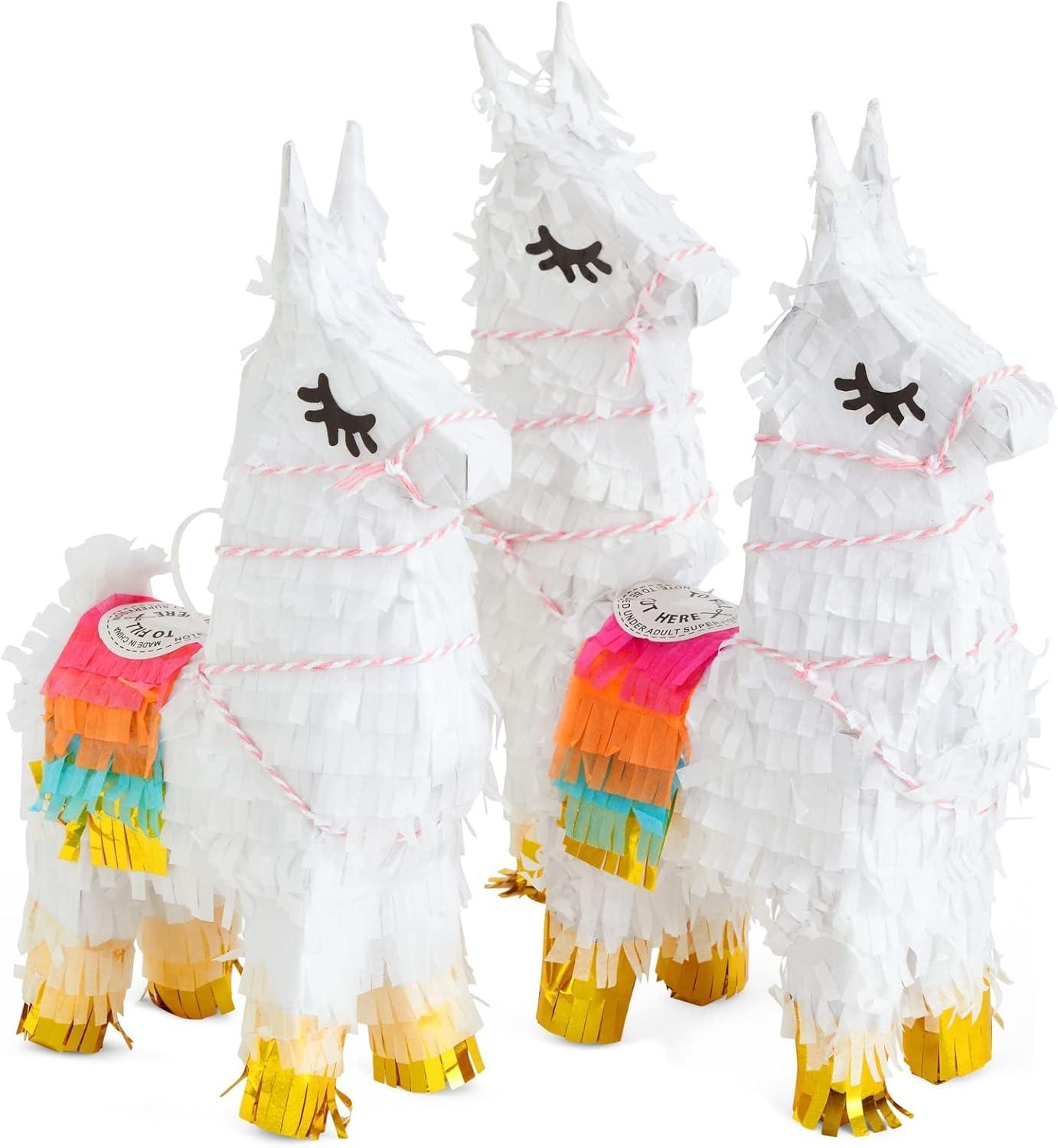 Juvale 3 Pack of Mini Llama Pinatas for Birthday Celebration, Fiesta Decorations, Animal-Themed Party Supplies, 4.9 x 2.1 x 10.2 In