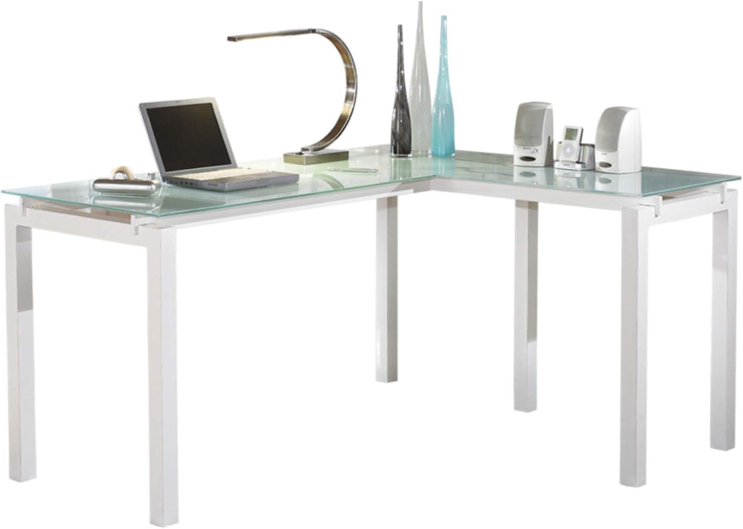 Kingfisher Lane Modern Glass/Metal L Shaped Computer Desk in White