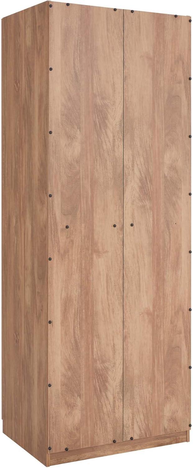 Manhattan Comfort Set of 2 Lee 2 Door and 2 Drawer Wardrobe Closets Golden Brown: Modern MDF, Metal Hardware, 8 Shelves