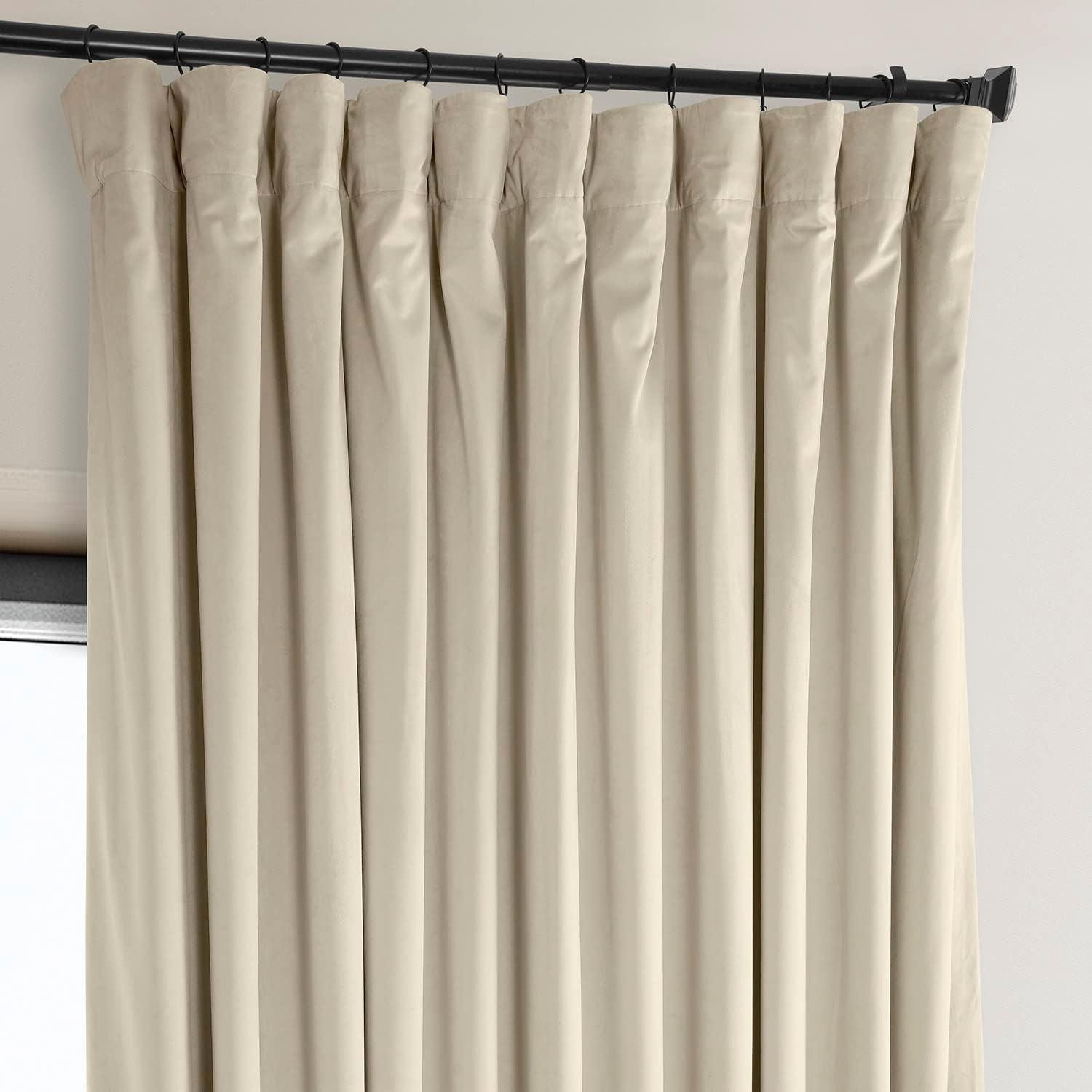 Angora Beige Velvet Blackout Thermal Curtain Panel, 100W x 84L