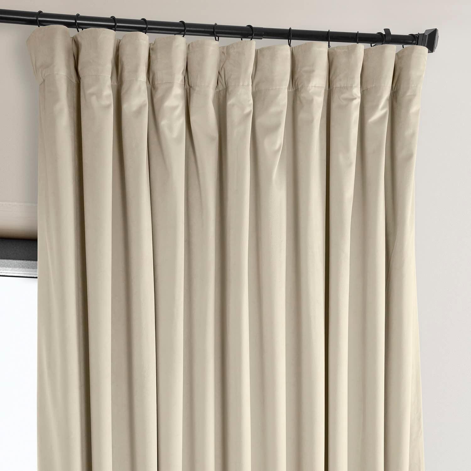 Half Price Drapes Extra Wide Signature Angora Beige Velvet Hotel Blackout Curtains(1 Panel), 100W X 84L