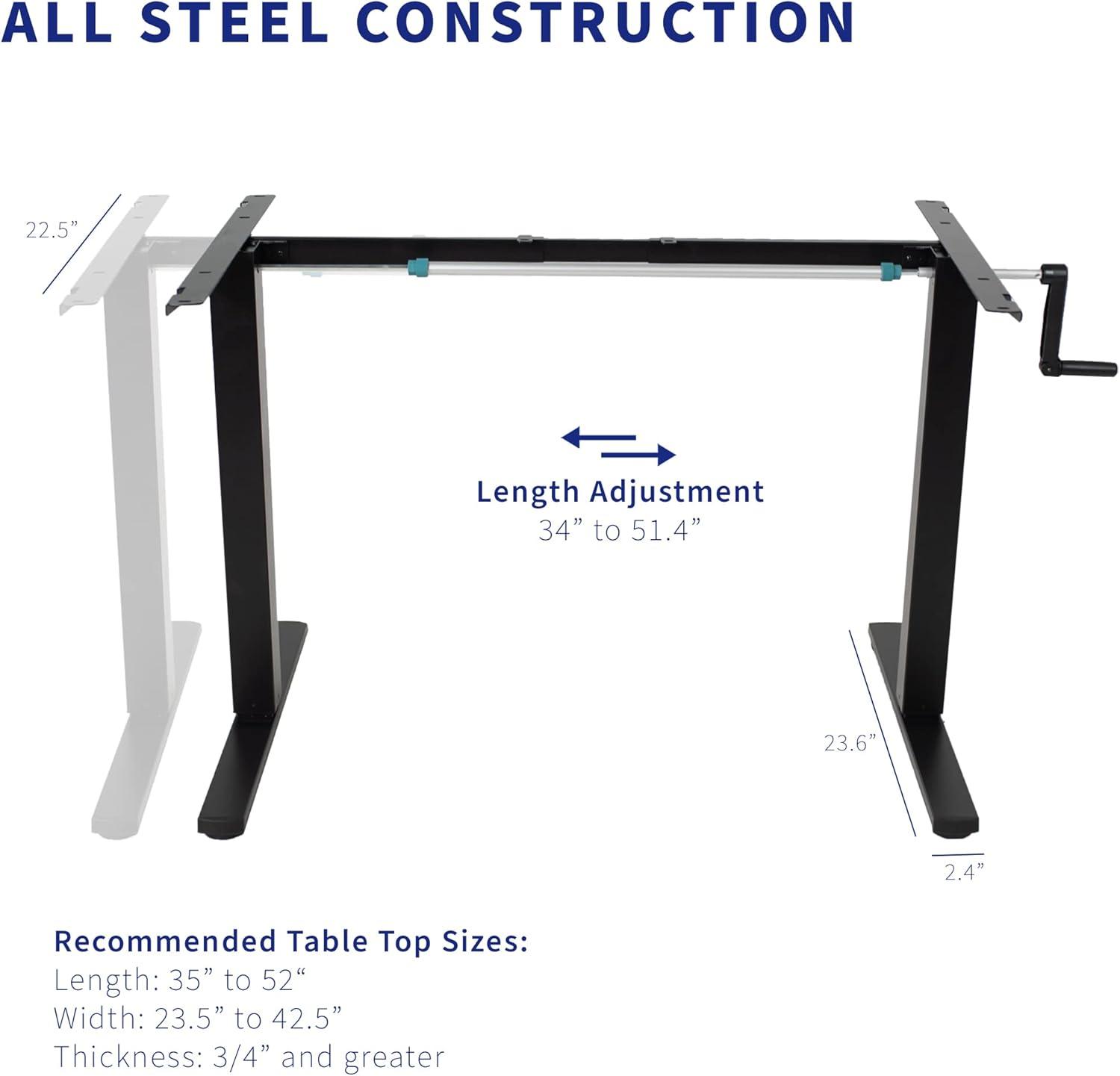 Compact Crank Height Adjustable Desk Frame