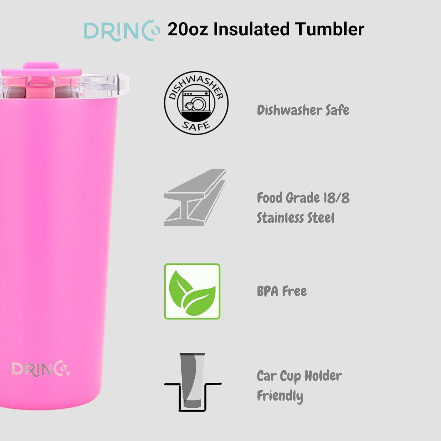 20 oz Pink Stainless Steel Travel Tumbler with Twist Lid