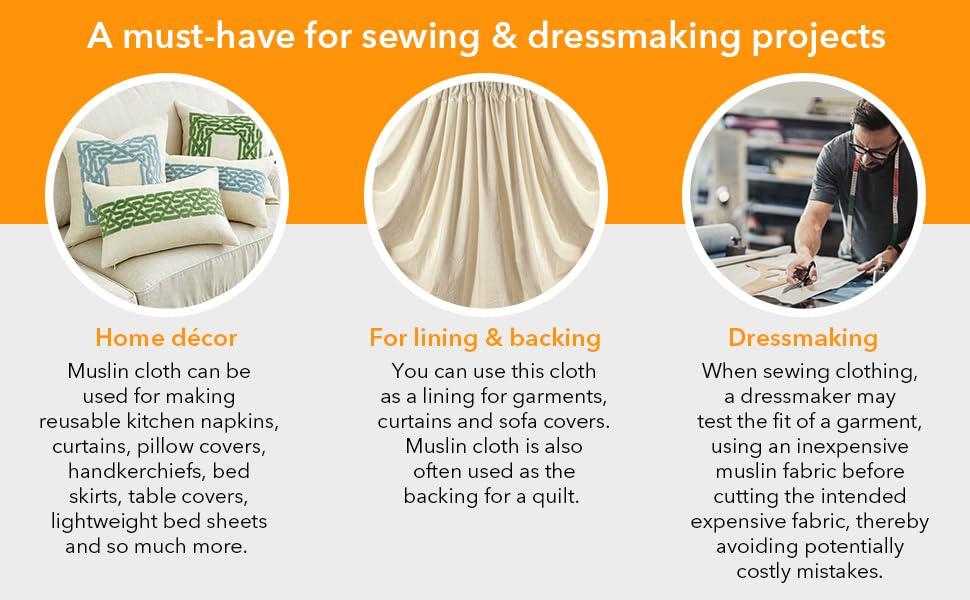 AK TRADING CO. Muslin Fabric/Textile Unbleached - Draping Fabric - Natural 10 Yards Medium Weight - 100% Cotton (63in. Wide)