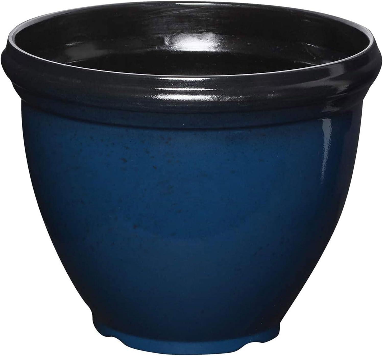 Southern Patio 12 Inch Heritage Round Outdoor Patio Porch Resin Plastic Lightweight Planter Pot w/ Glossy Finish, Monaco Blue