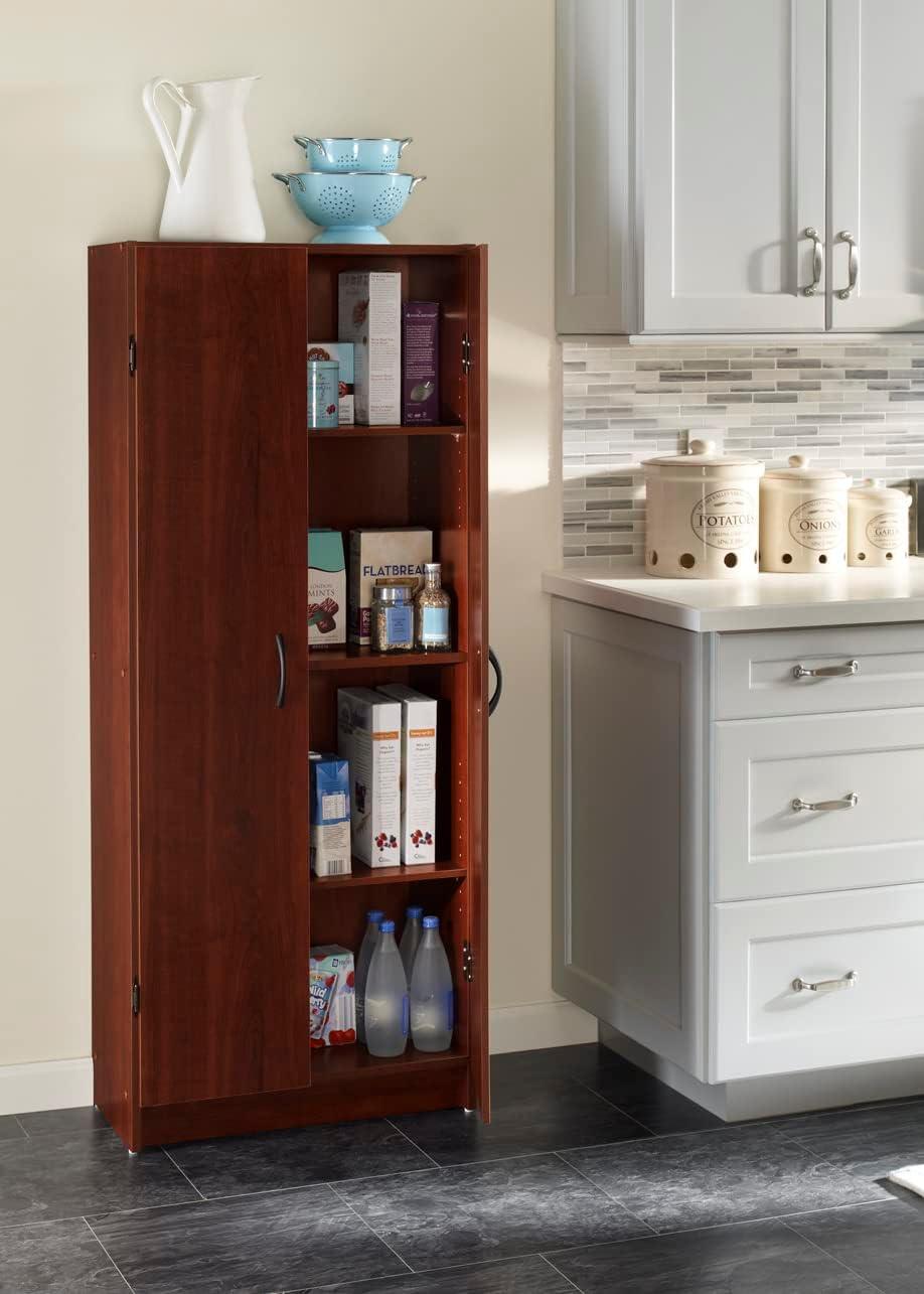 Dark Cherry Freestanding Pantry Cabinet with Adjustable Shelves