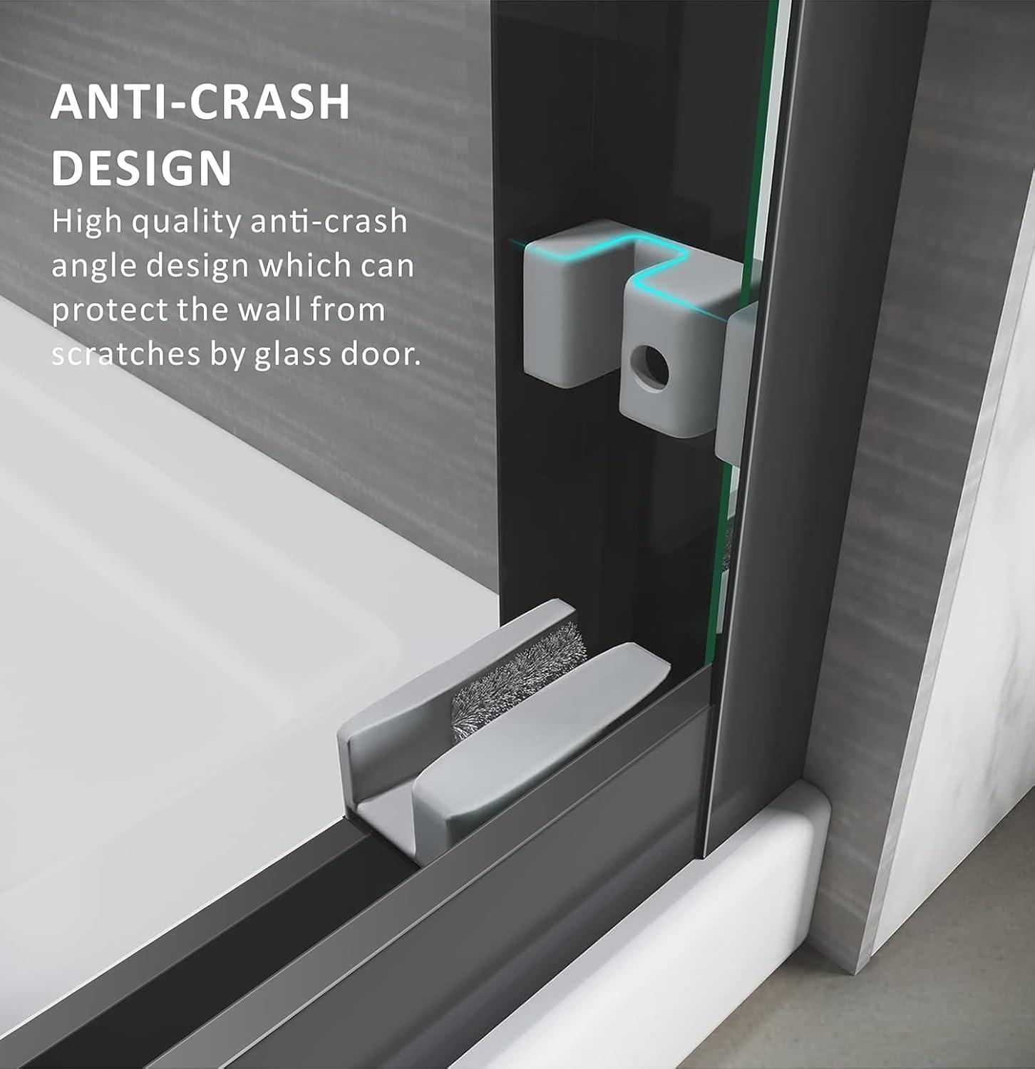 Sliding Glass Tub Door 56-60 In. W X 57 In. H, Semi Frameless Double Bathtub Door, Certified Thick Clear Clear Tempered Glass, 304 Stainless Steel Handles.