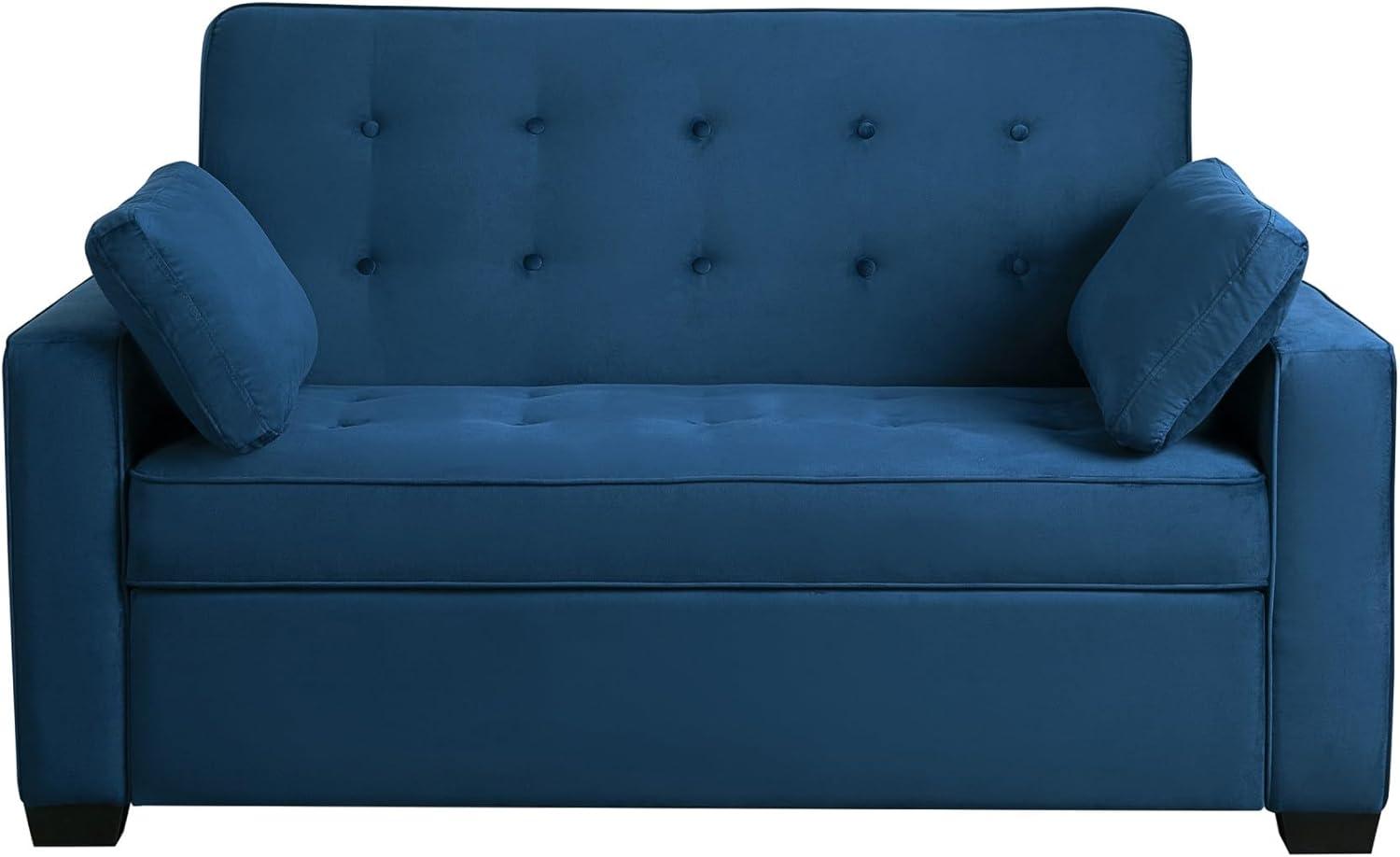 Navy Blue Tufted Microfiber Full Sleeper Loveseat