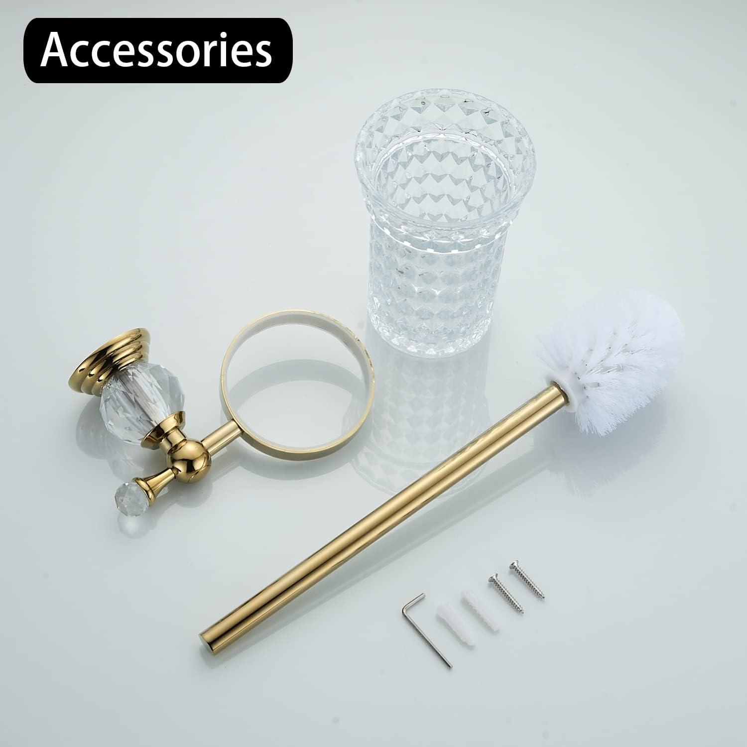 Crystal Wall-Mounted Toilet Brush Holder with Gold Handle