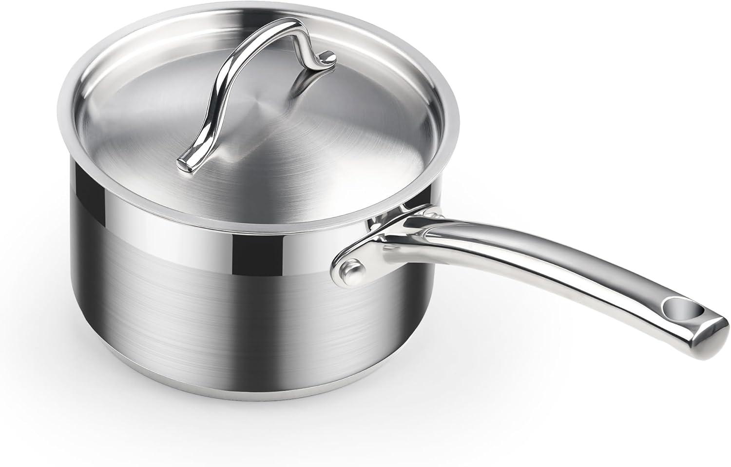 Cooks Standard Saucepan with Lid 18/10 Stainless Steel, 2-Quart Professional Sauce pot Mini Milk Pan, Oven Safe 500F, Compatible with All Stovetops