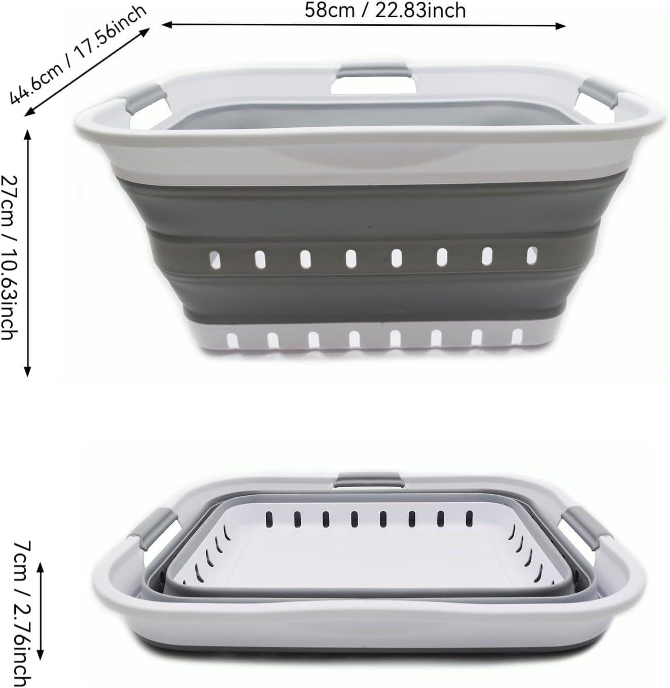 SAMMART 42L (11 gallon) Collapsible Plastic Laundry Basket, White/Grey