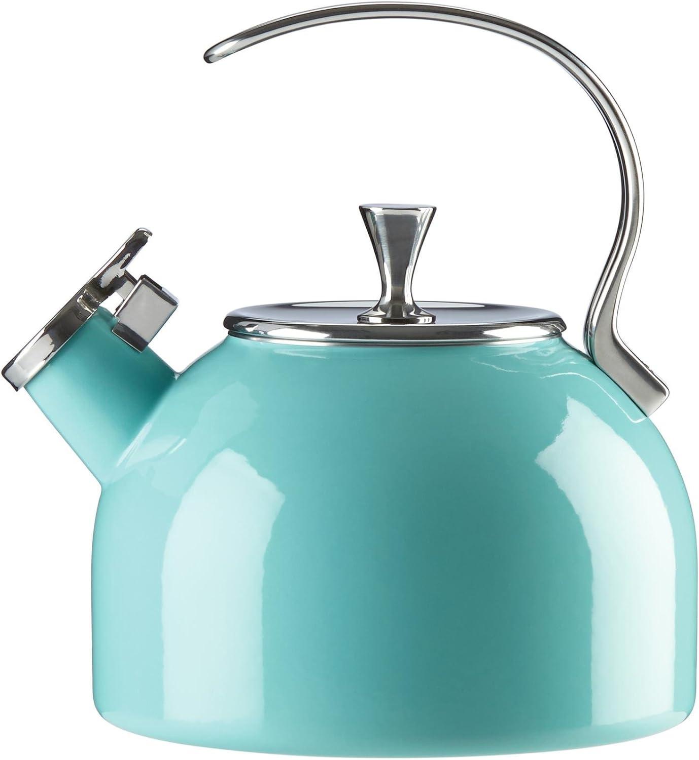 Turquoise Enamel 2.5 Quart Whistling Tea Kettle with Stainless Steel Handle