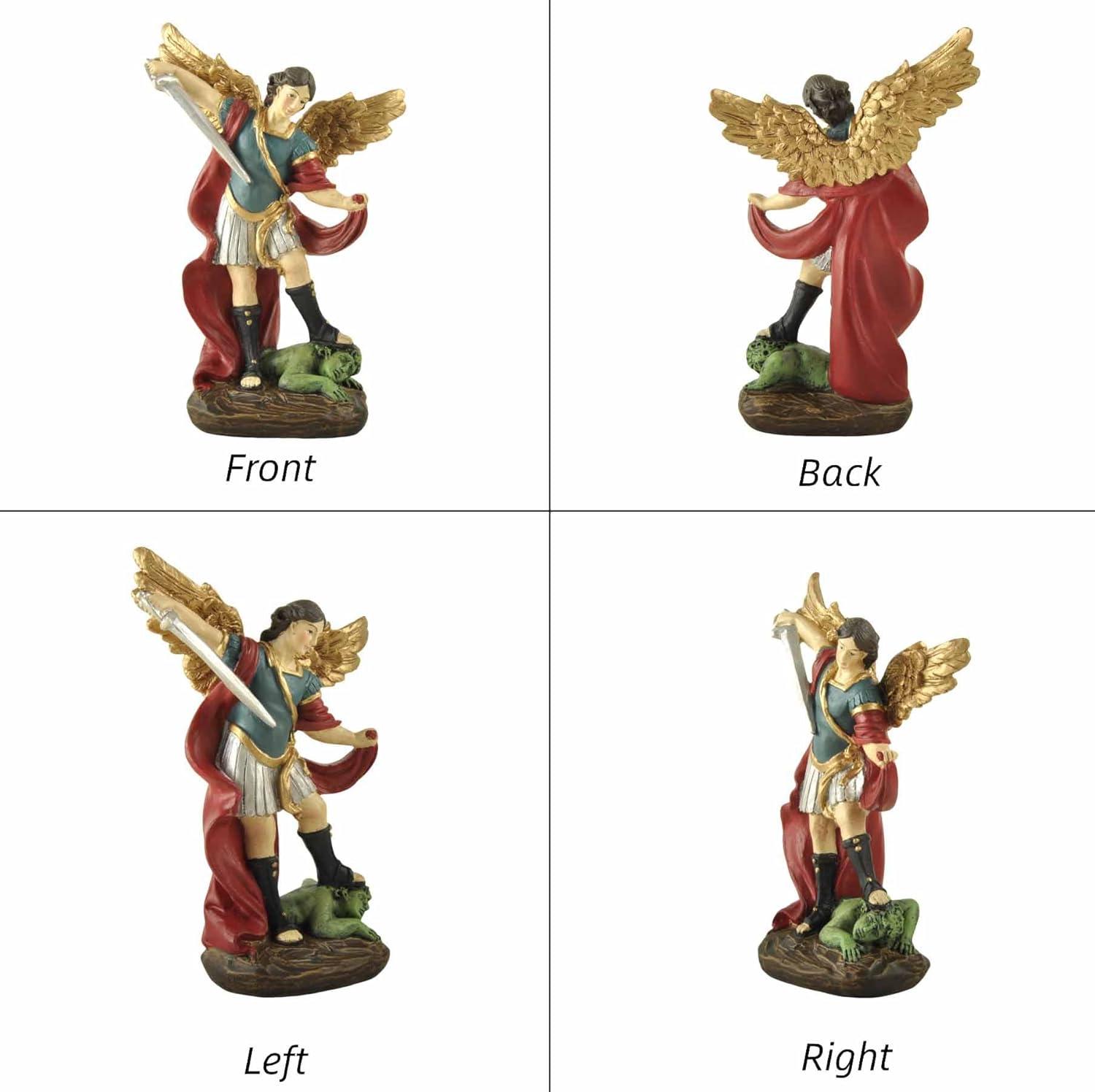 San Miguel Archangel Statue - Saint Michael Statue Miguel Archangel Statue Defeated Lucifer Tramples Demon Statue, Religious Collectible Angel Sculpture, 5.31 Inch