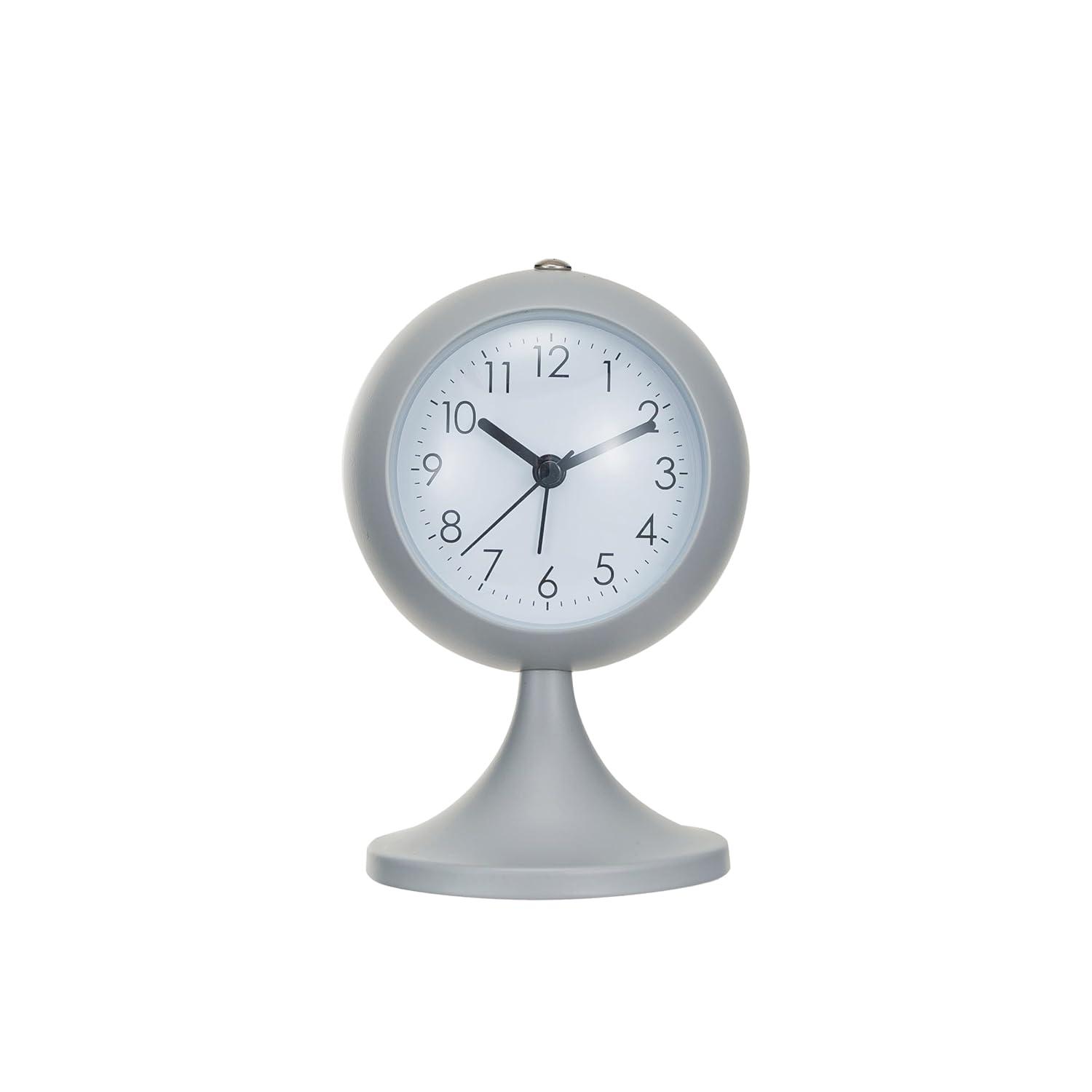 Creative Co-Op Round Metal Table Clock with Alarm, White
