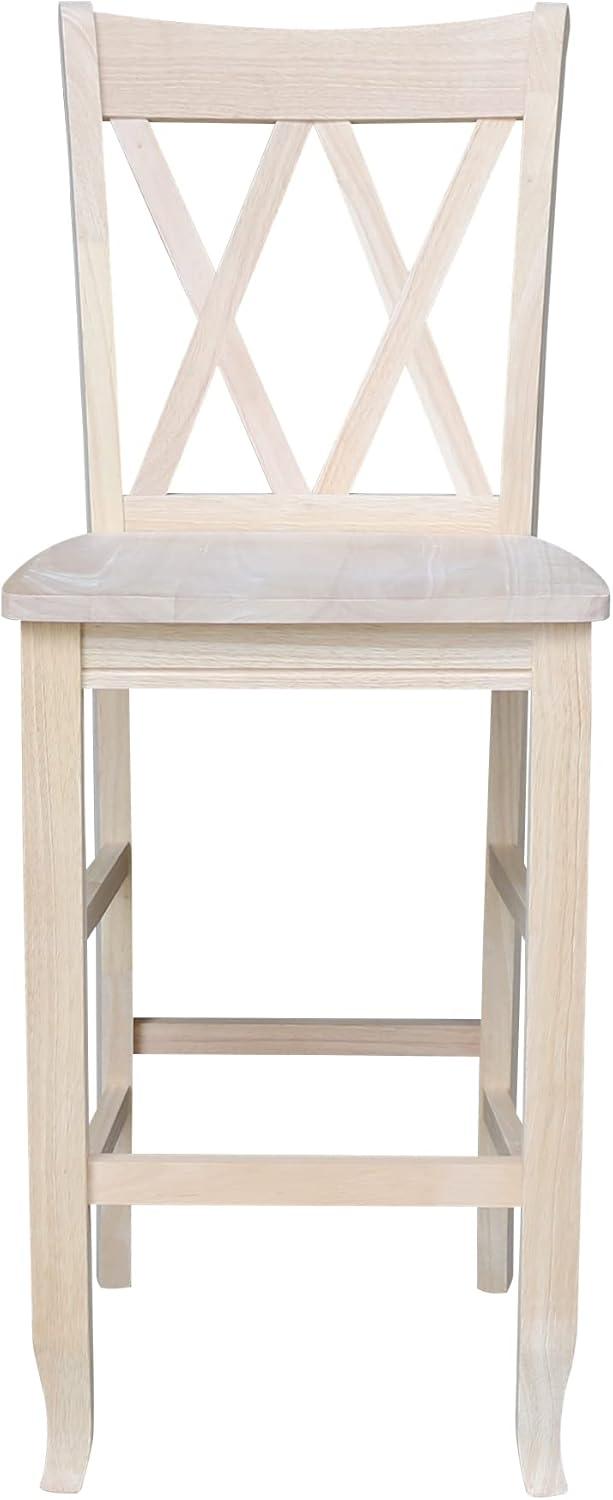 30" Double X-Back Counter Height Barstool Unfinished - International Concepts: Solid Wood, Armless