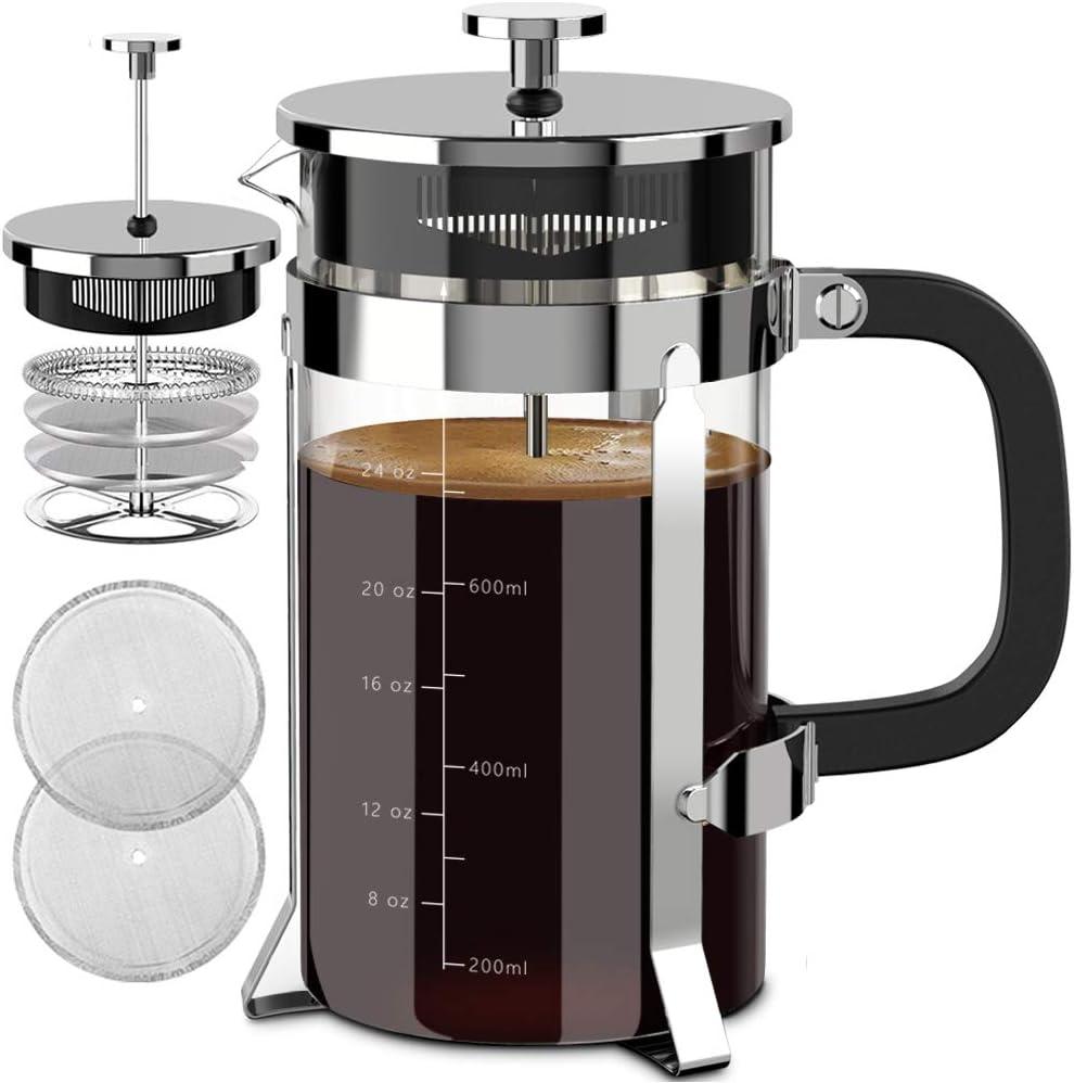 HadinEEon French Press Coffee Maker, 34oz Stainless Steel French Press with 4 Filter, Stainless Steel